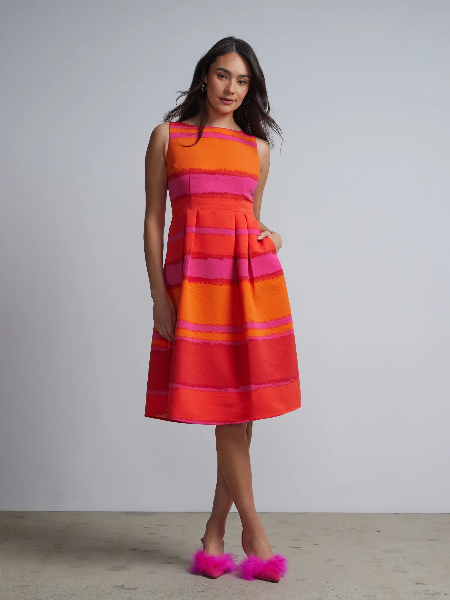Tall Striped Boatneck Flare Dress - Image 4