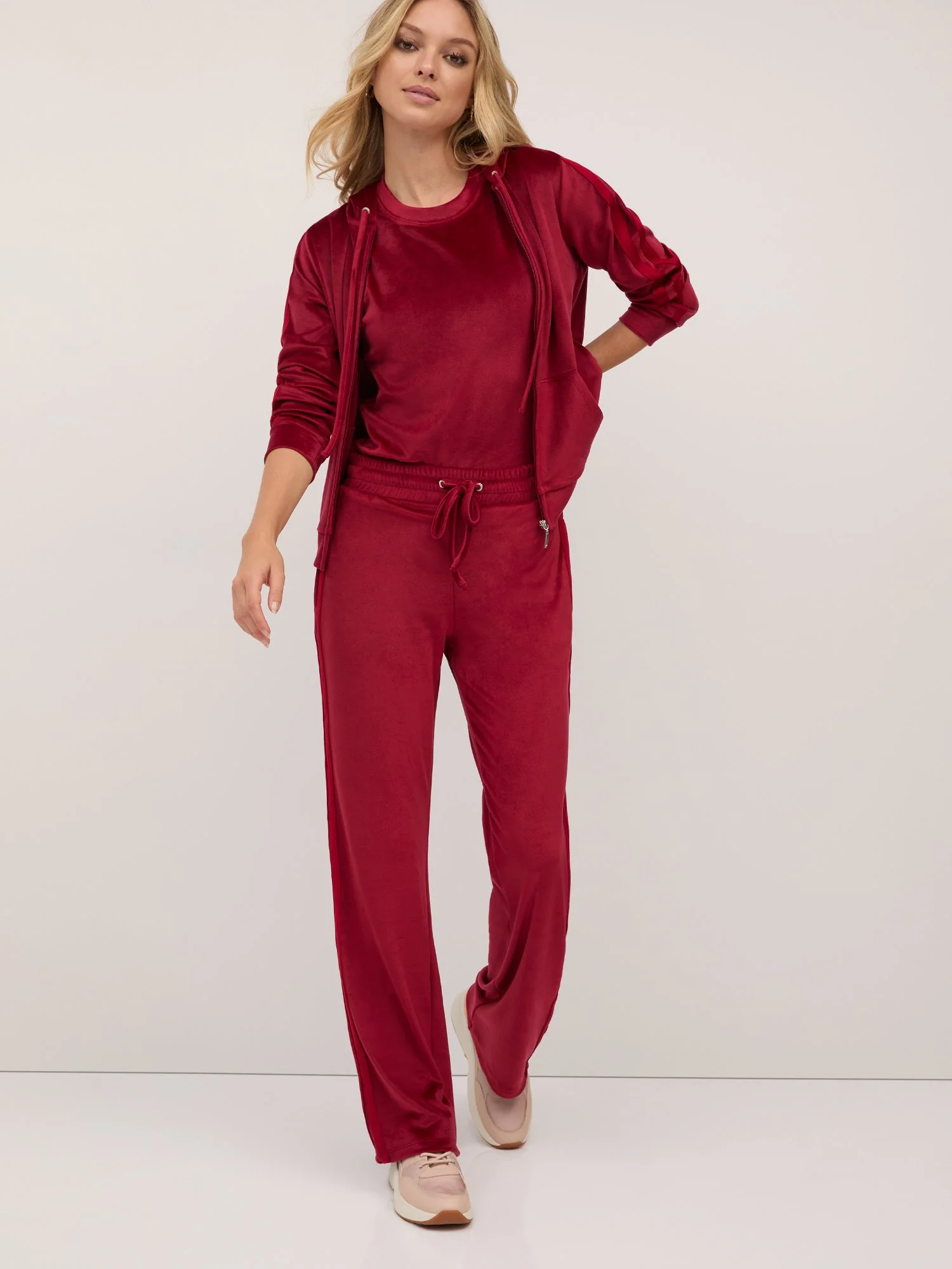 Tall Striped Velour Straight-Leg Pant - Dreamy Velour Collection