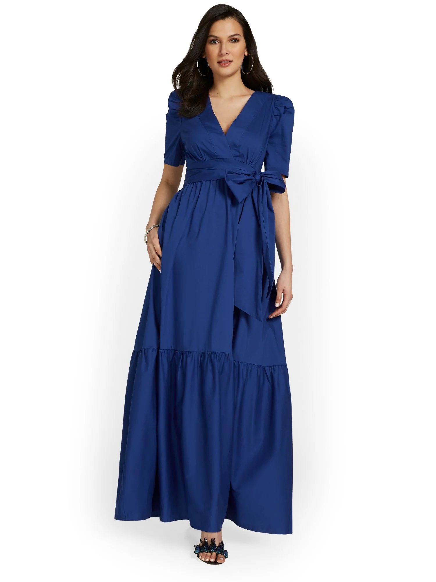 Tall V-Neck Bow-Waist Maxi Dress