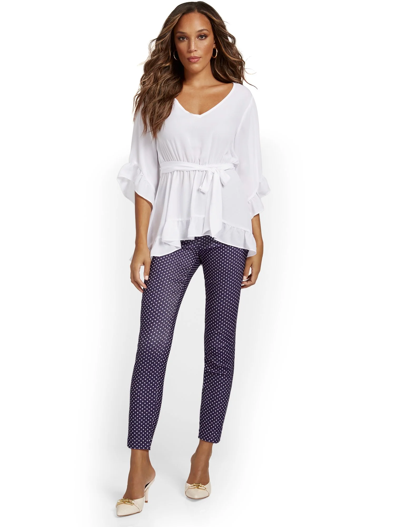 Tall Whitney High-Waisted Pull-On Slim-Leg Ankle Pant - Navy Dot Print - Image 4