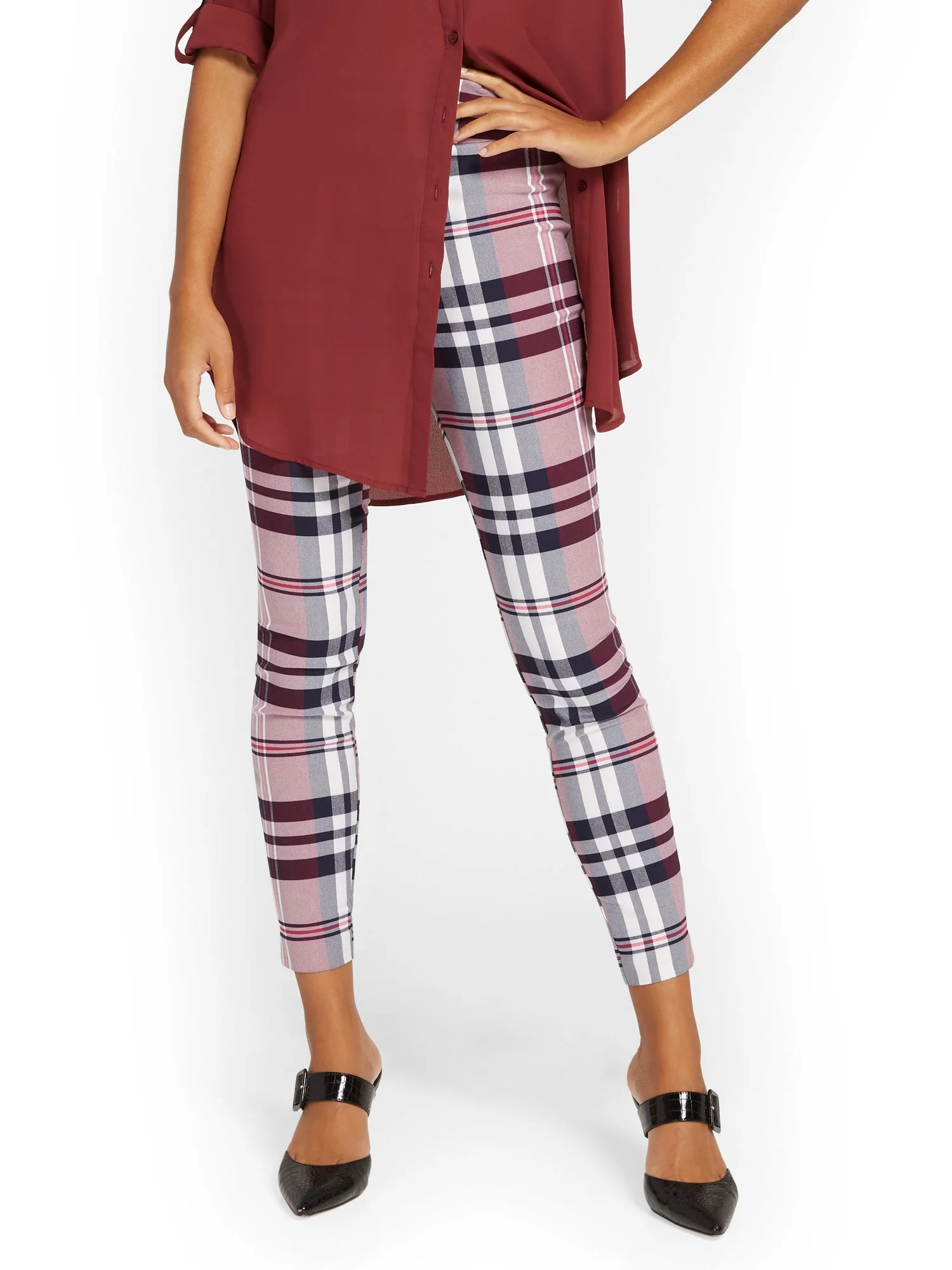 Tall Whitney High-Waisted Pull-On Slim-Leg Ankle Pant - Plaid - Image 2