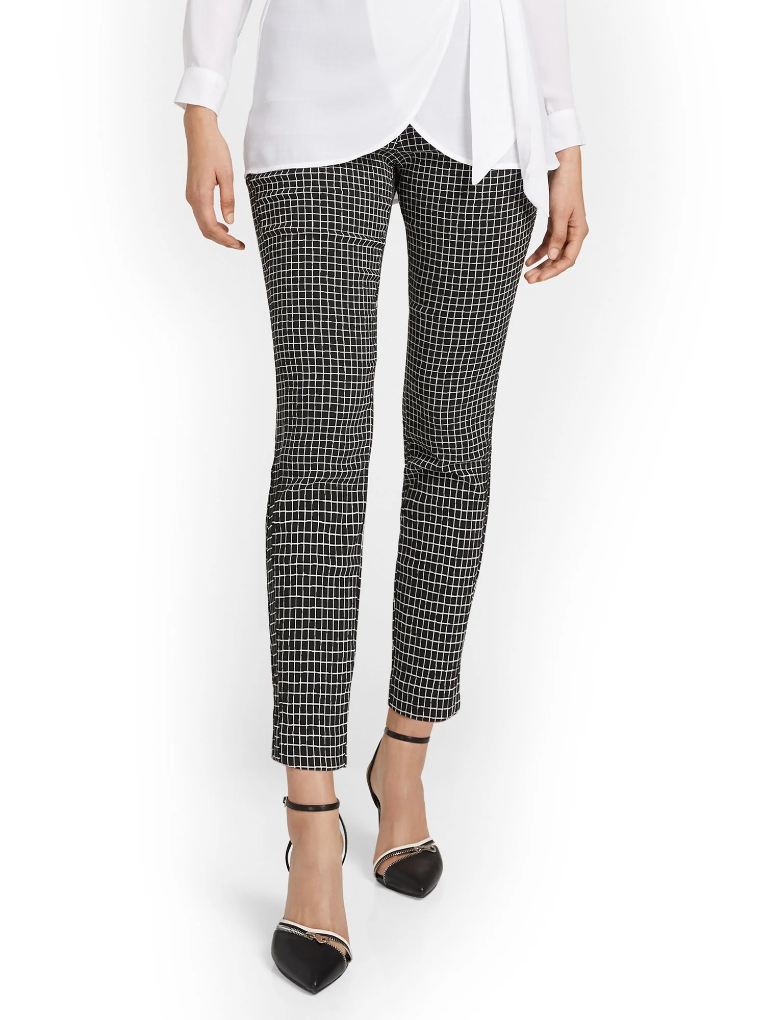 Tall Whitney High-Waisted Pull-On Slim-Leg Ankle Pant - Windowpane Print - Image 2