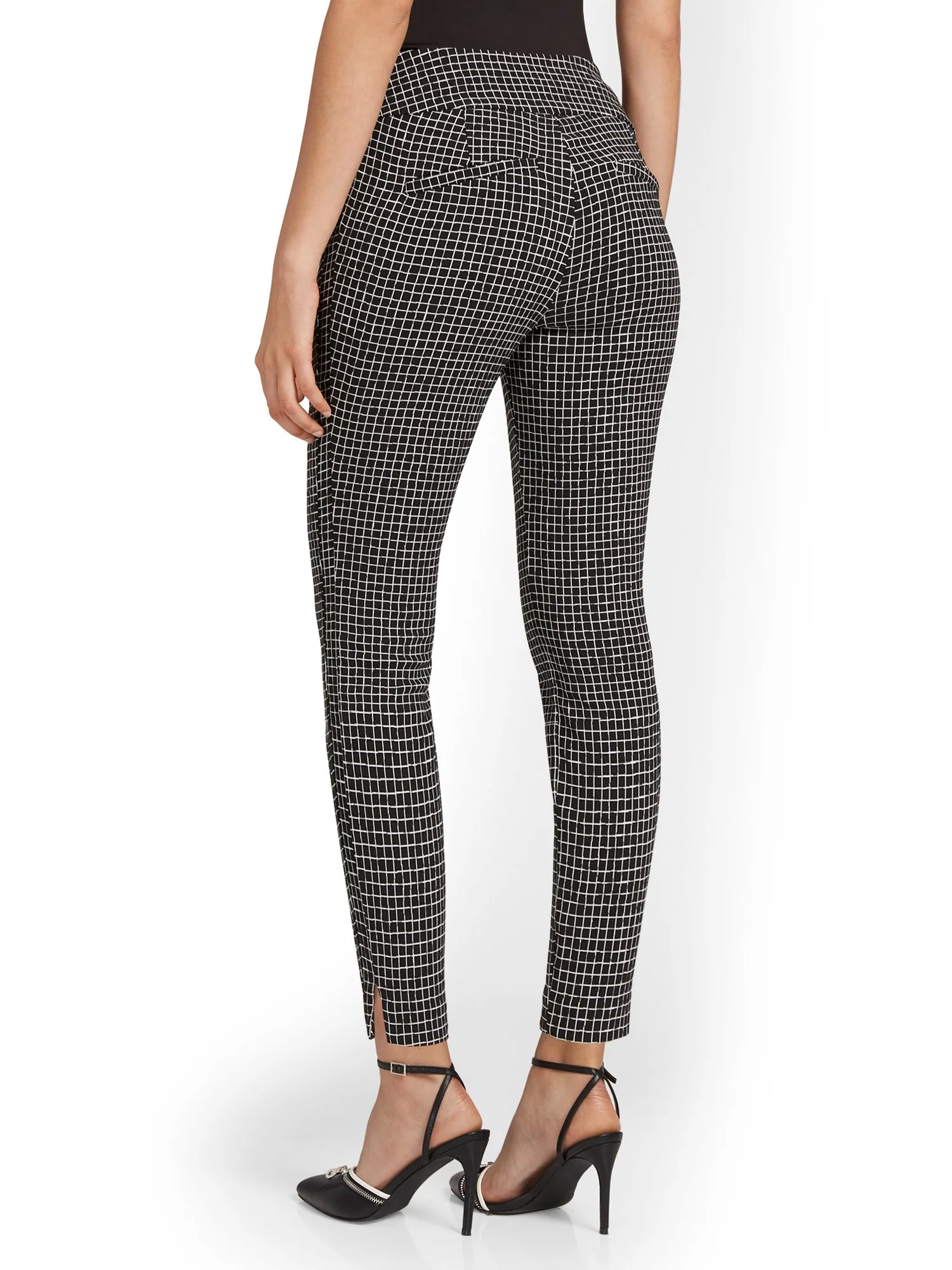 Tall Whitney High-Waisted Pull-On Slim-Leg Ankle Pant - Windowpane Print - Image 3