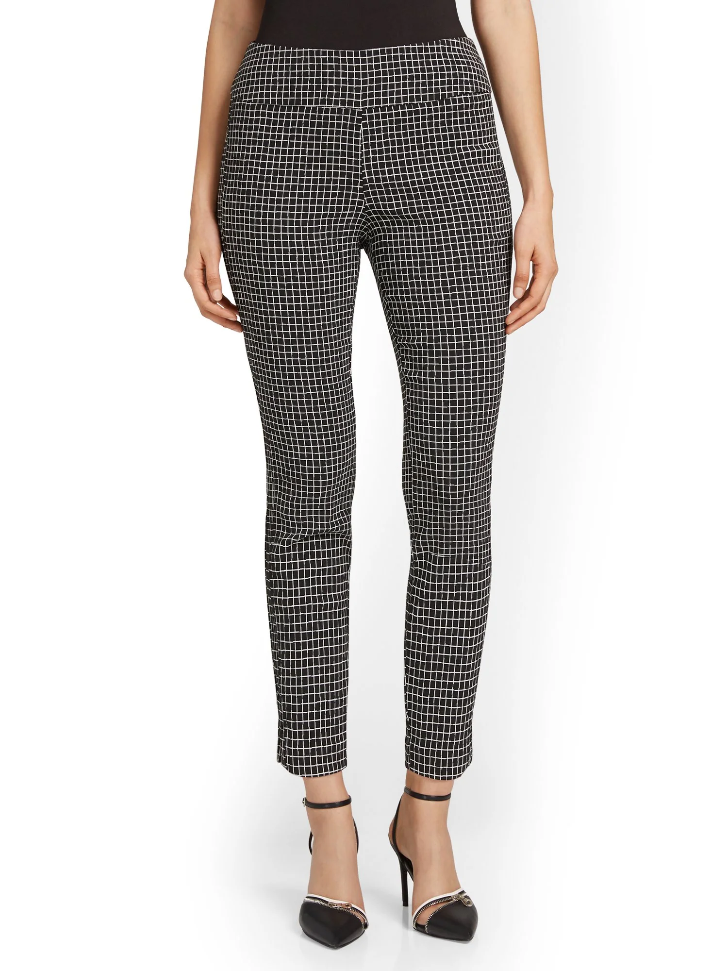 Tall Whitney High-Waisted Pull-On Slim-Leg Ankle Pant - Windowpane Print - Image 5