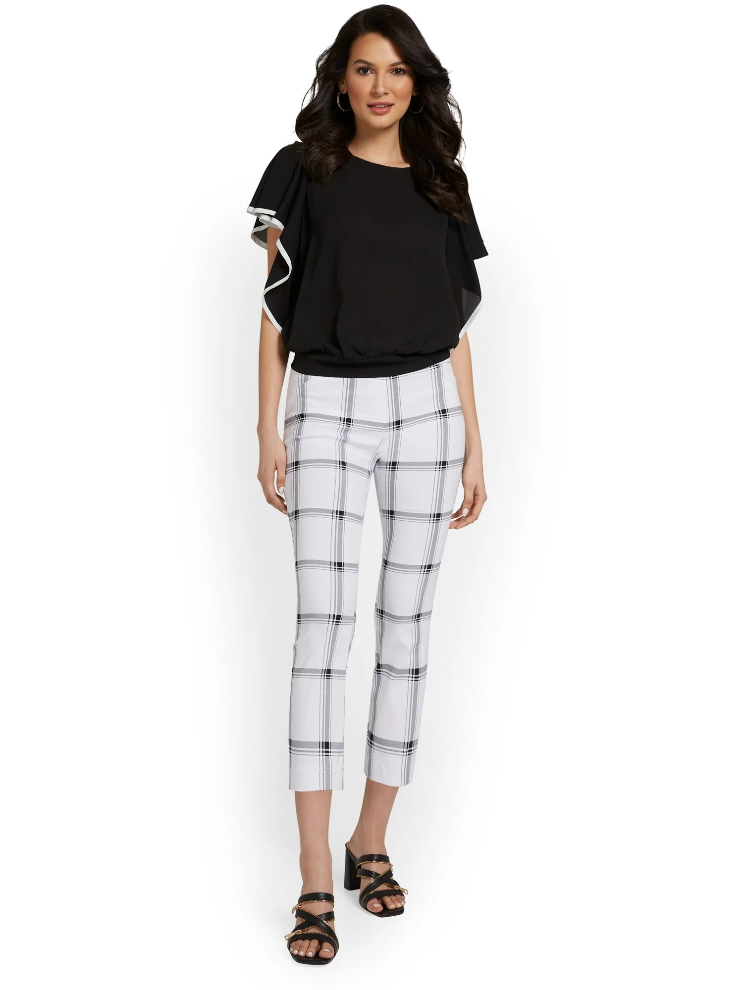Tall Whitney High-Waisted Pull-On Slim-Leg Capri Pant - Check-Print - Image 10