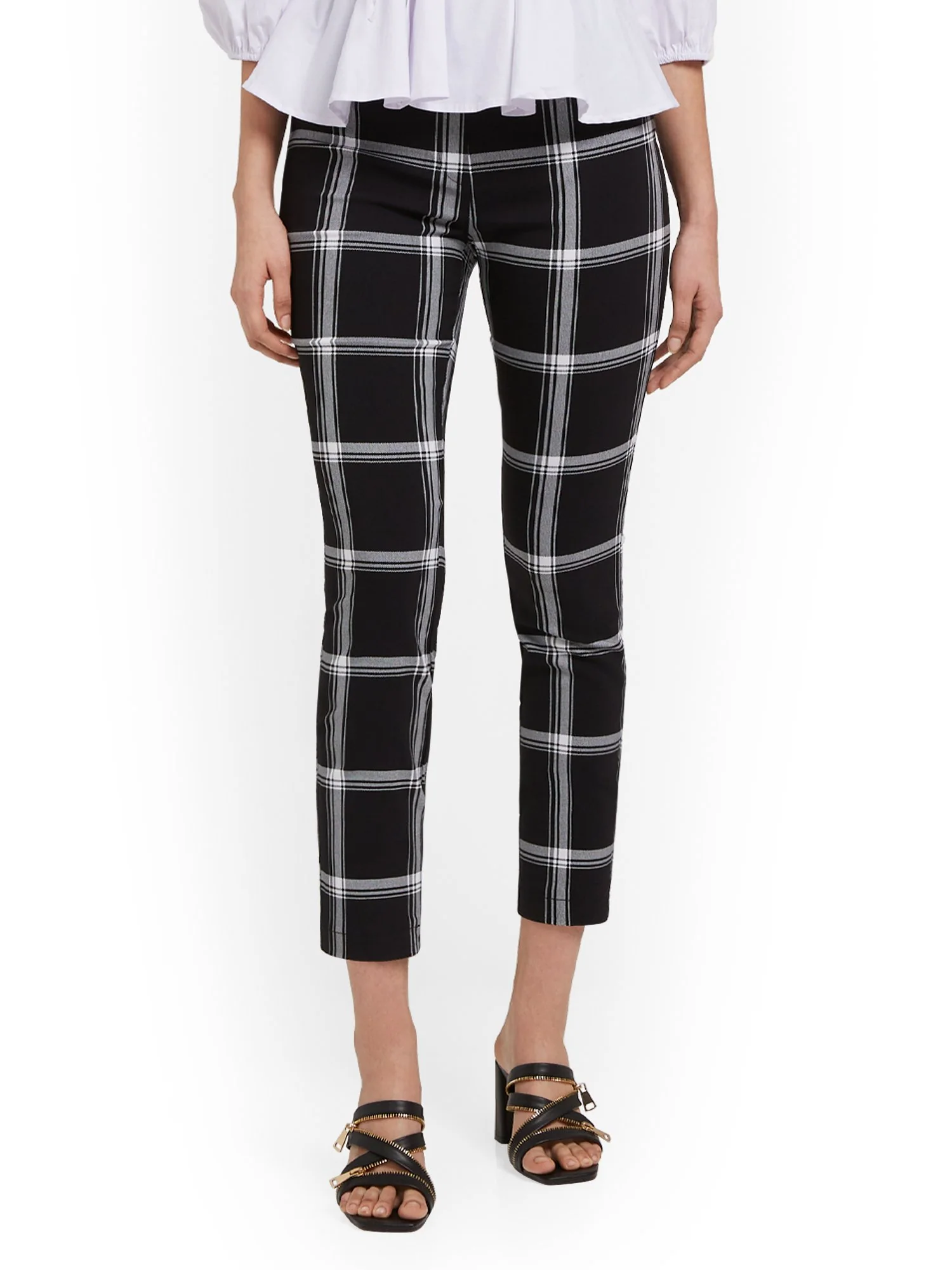Tall Whitney High-Waisted Pull-On Slim-Leg Capri Pant - Check-Print - Image 2