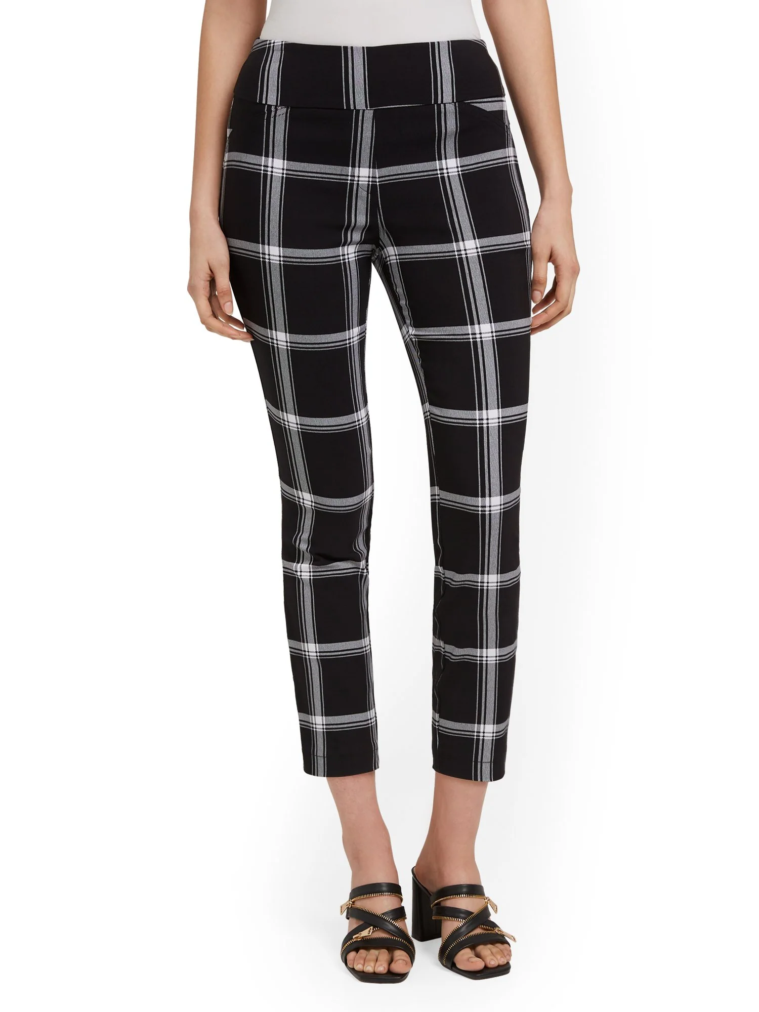 Tall Whitney High-Waisted Pull-On Slim-Leg Capri Pant - Check-Print - Image 6