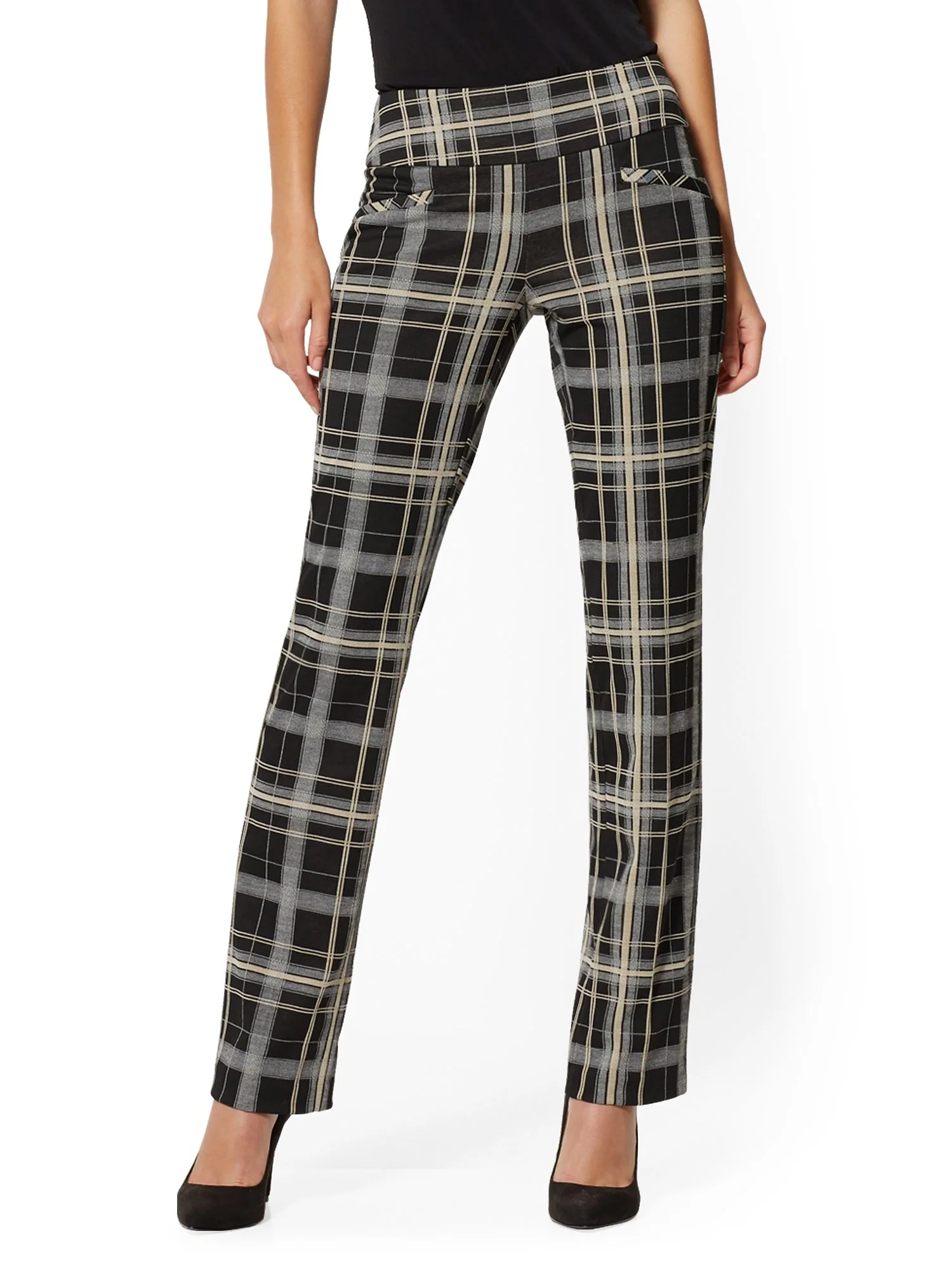 Tall Whitney High-Waisted Pull-On Straight-Leg Pant - Plaid Ponte - 7th Avenue