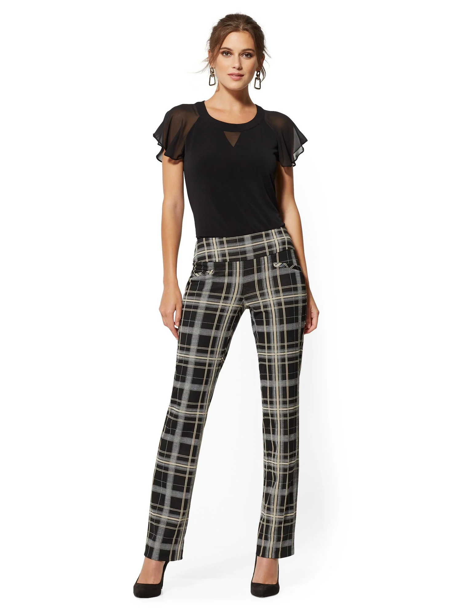 Tall Whitney High-Waisted Pull-On Straight-Leg Pant - Plaid Ponte - 7th Avenue - Image 4