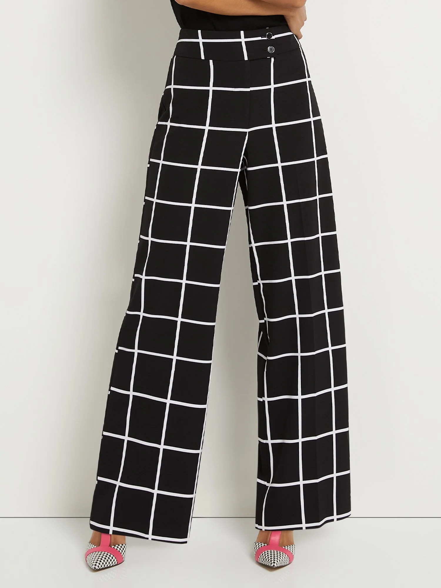 Tall Windowpane-Print Button-Tab Wide-Leg Pant - Image 2