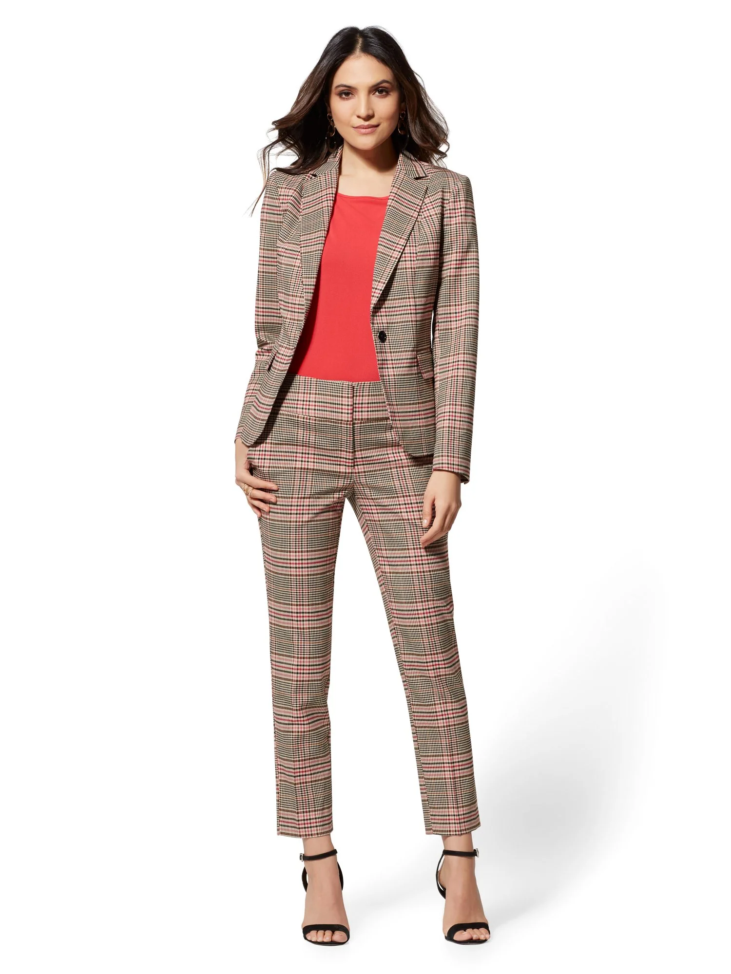 Tan Plaid One-Button Jacket - Modern - 7th Avenue - Image 5
