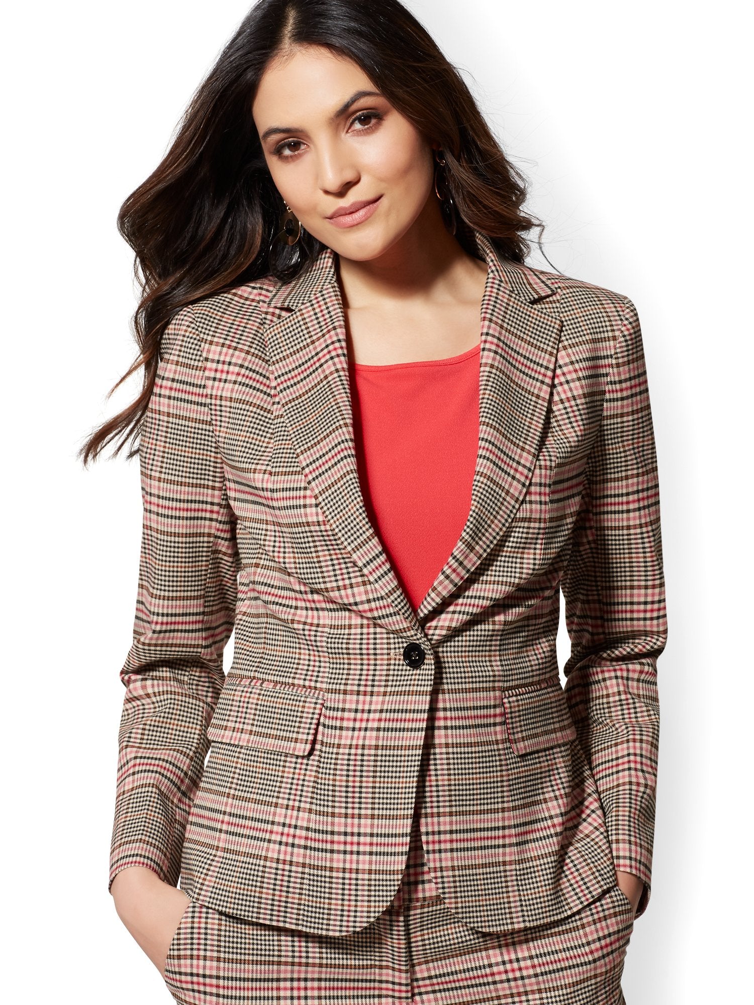 Tan Plaid One-Button Jacket - Modern - 7th Avenue - Image 6