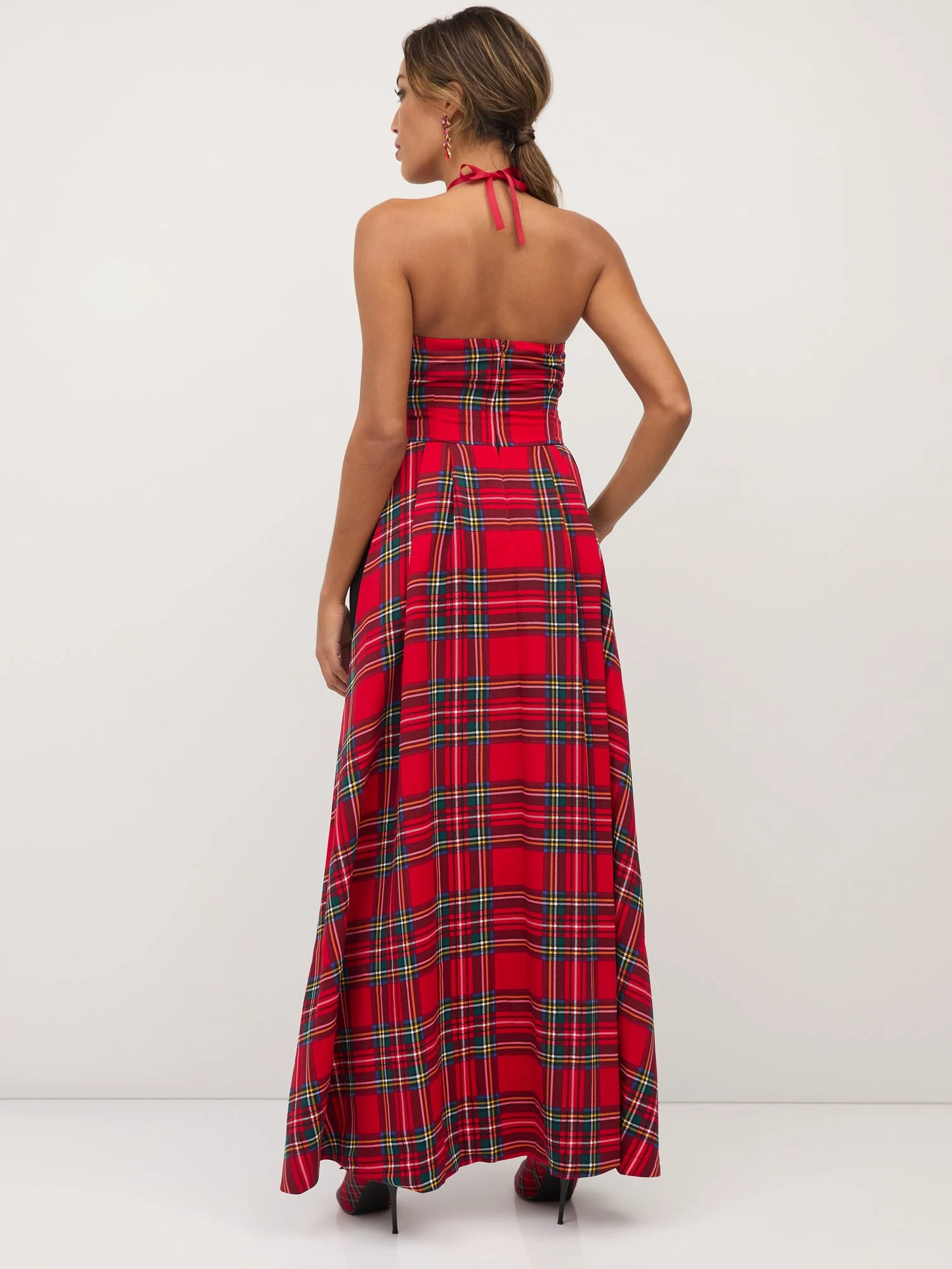 Tartan Bow-Waist Train Jumpsuit - Image 3