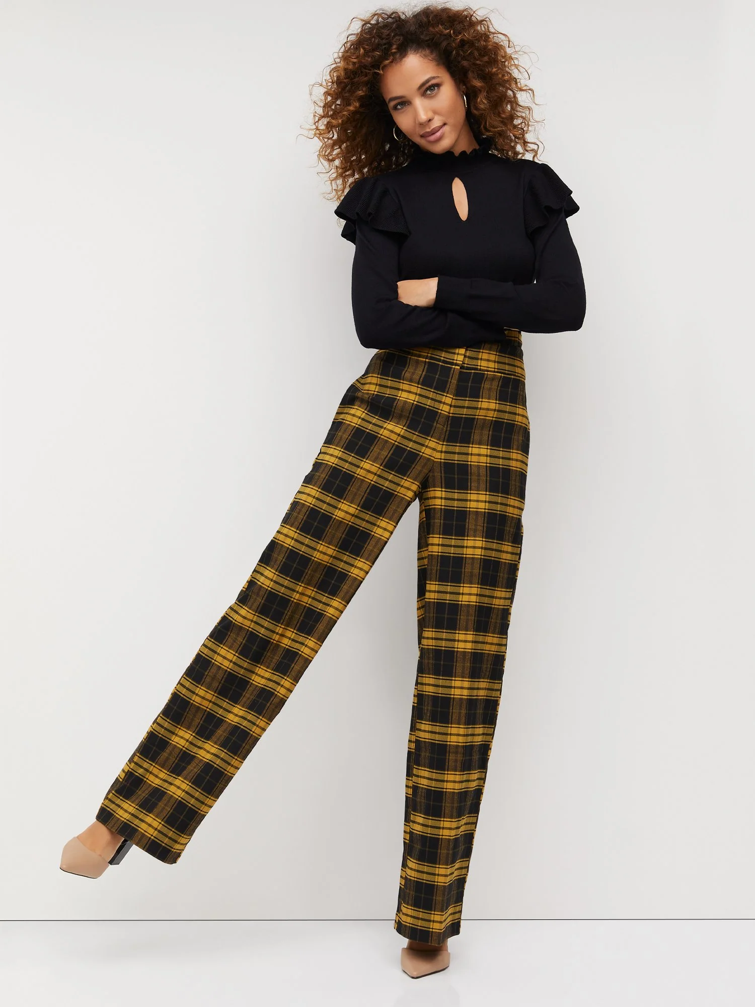 Tartan Paperbag-Waist Wide-Leg Pant - Image 6