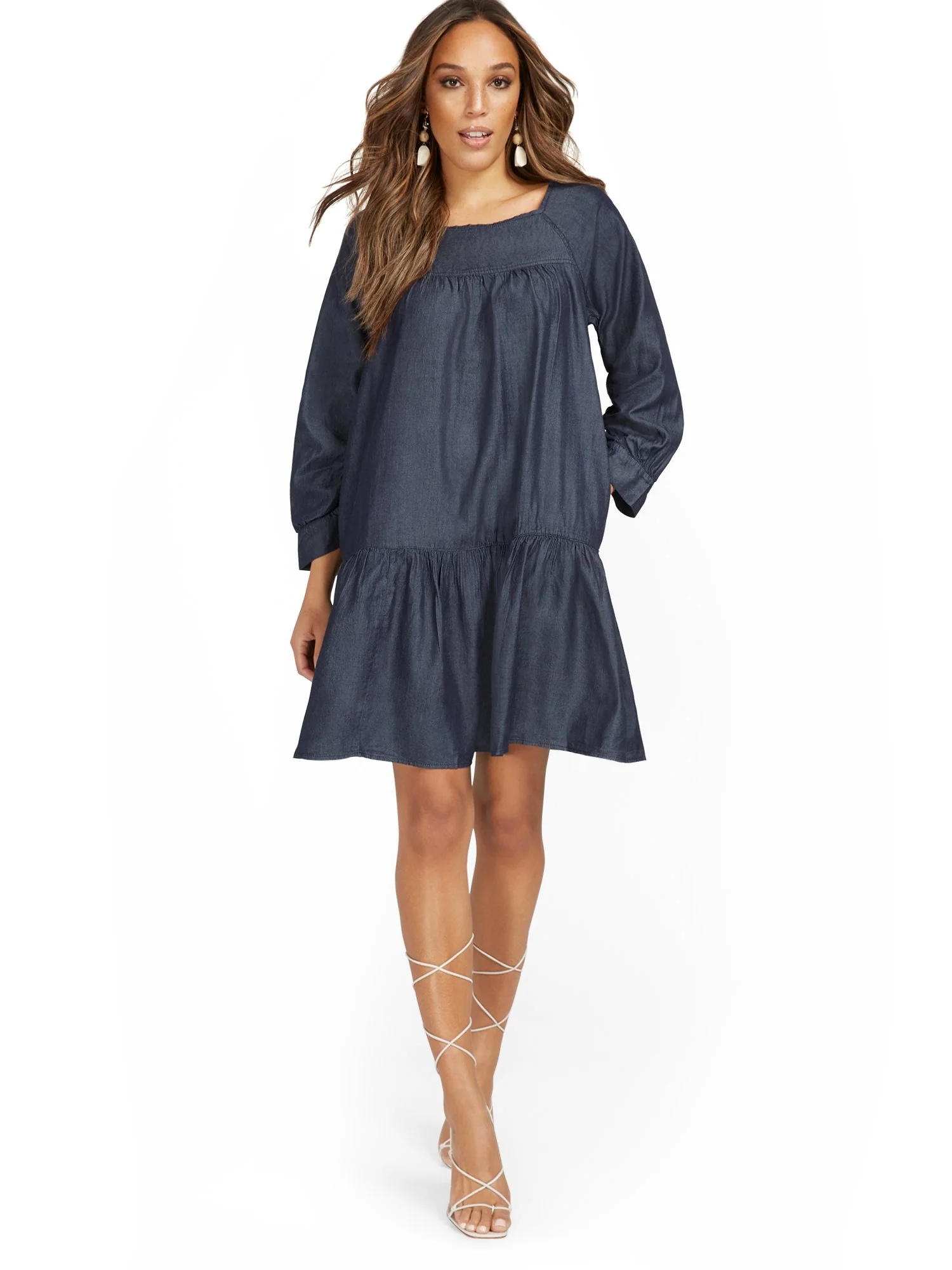 Tencel 3/4-Sleeve Tiered Dress - Image 2