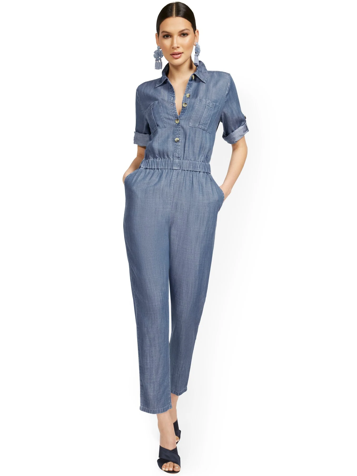 Tencel Jumpsuit with Roll Sleeve - Image 2