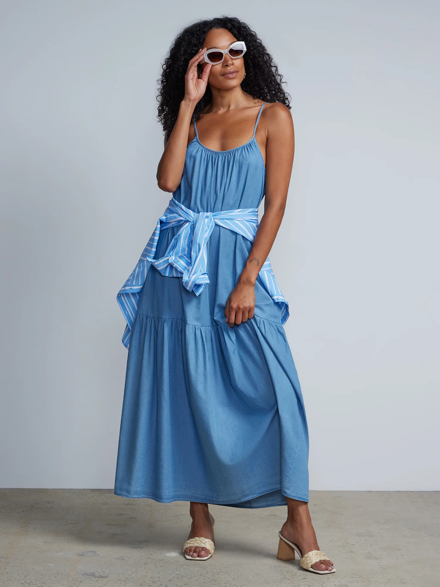 Tencel Tiered Waist-Tie Maxi Dress