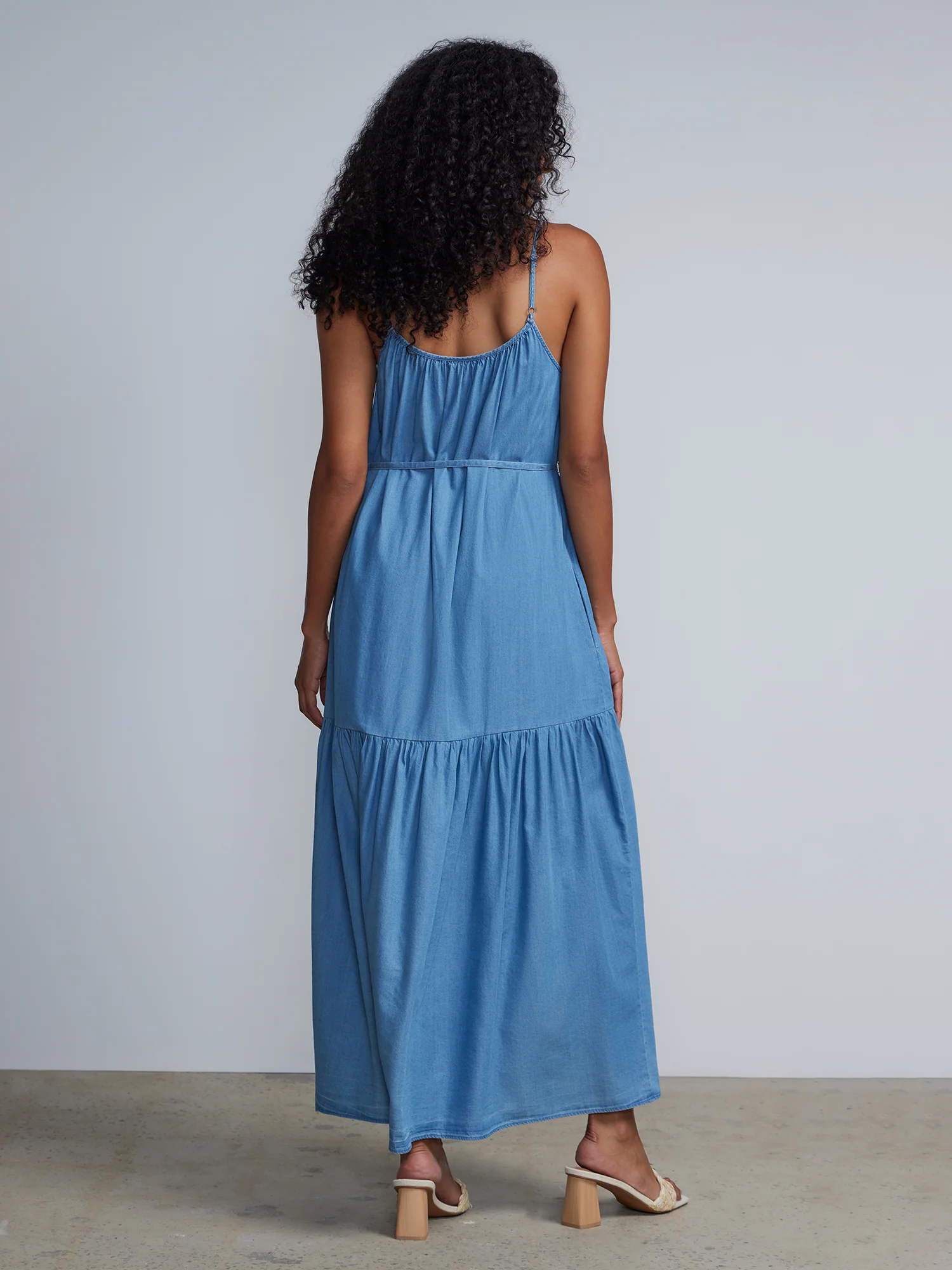 Tencel Tiered Waist-Tie Maxi Dress - Image 3