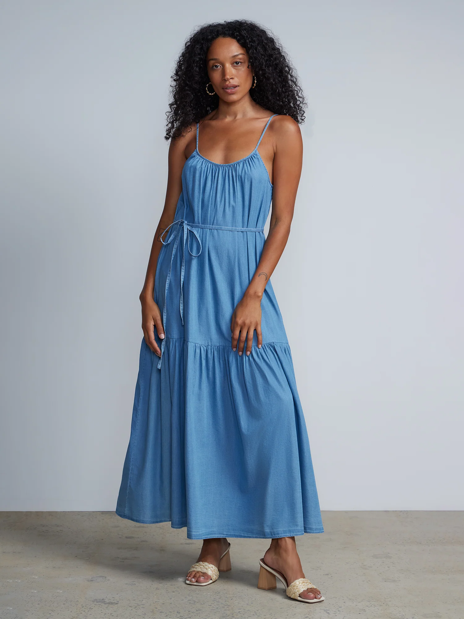 Tencel Tiered Waist-Tie Maxi Dress - Image 4