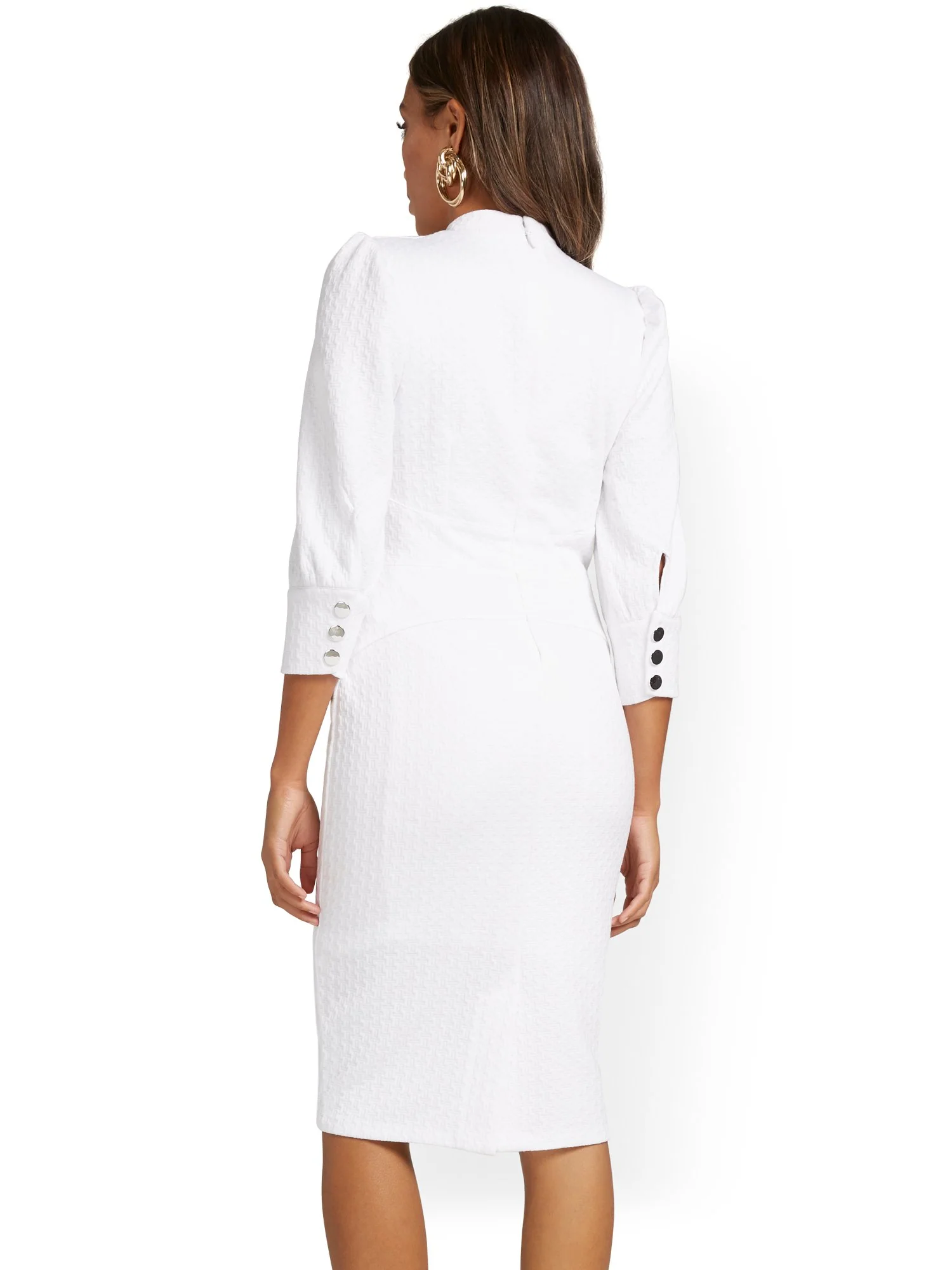Textured Puff-Sleeve Sheath Dress - Image 3