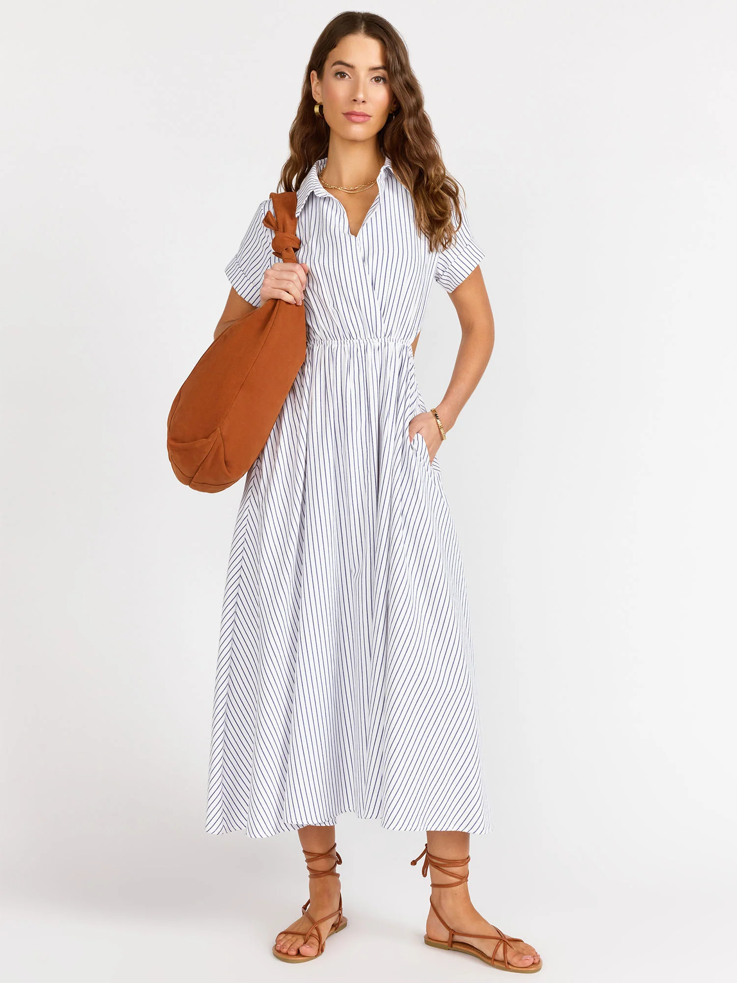 Textured Short-Sleeve Cutout Linen Dress - Aakaa - Image 4