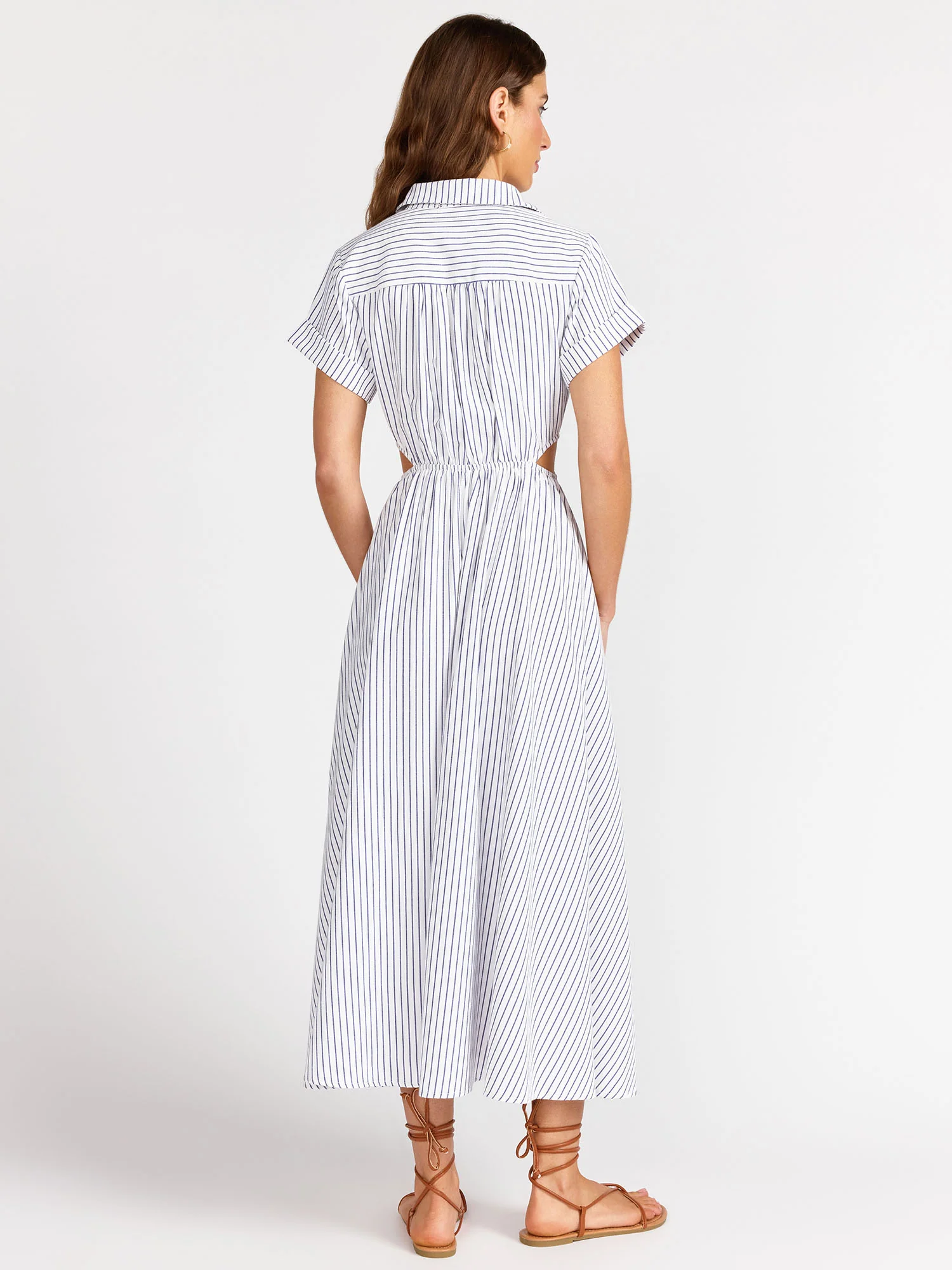 Textured Short-Sleeve Cutout Linen Dress - Aakaa - Image 5