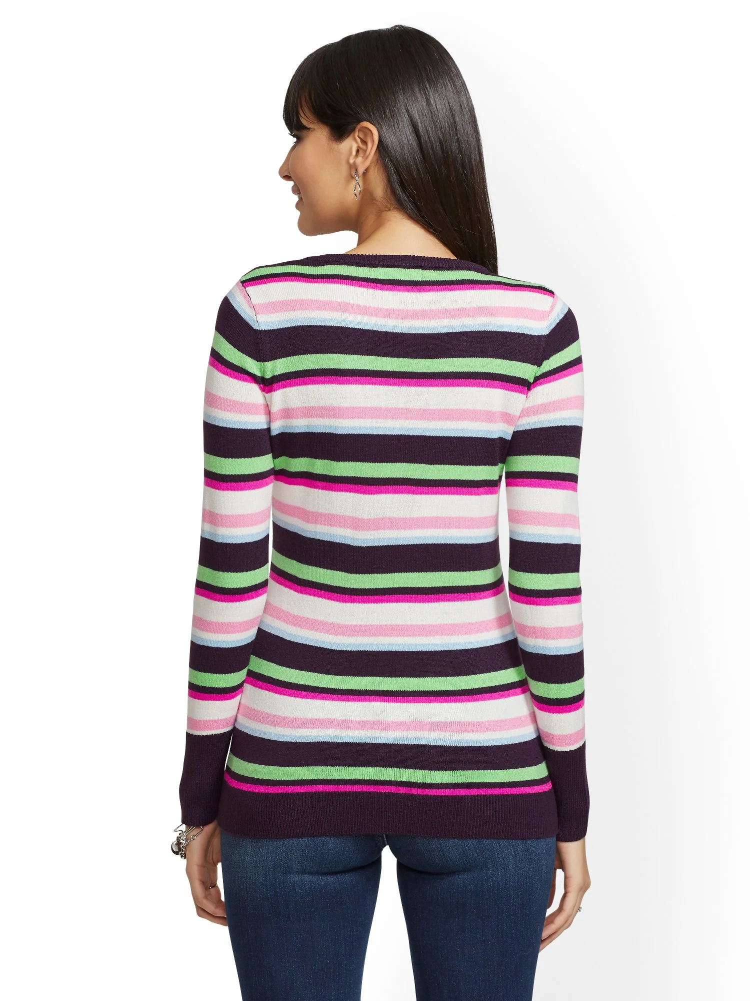 The Essential V-Neck Sweater - Multicolor Stripe - Image 3