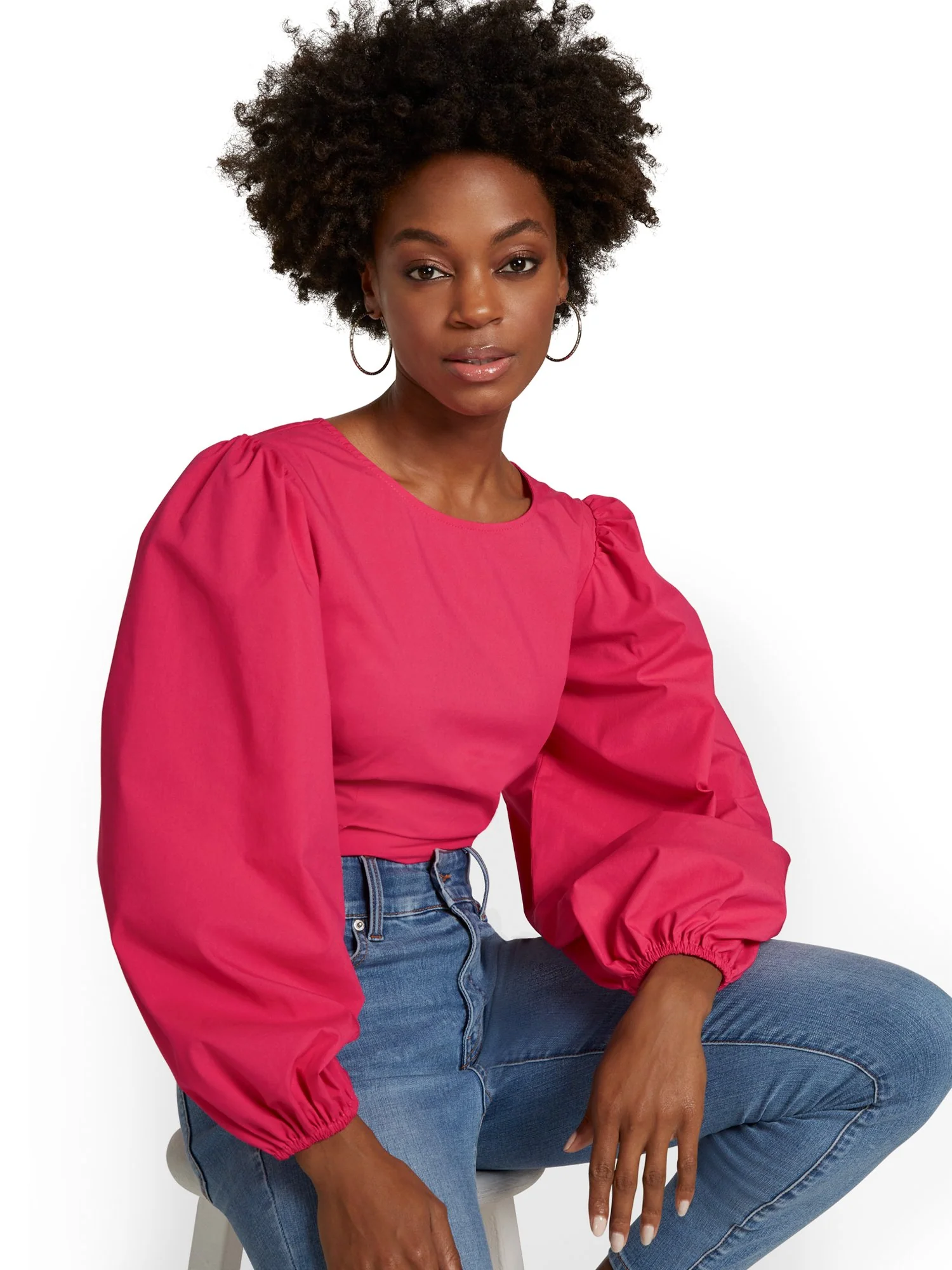 Tie-Back Puff-Sleeve Poplin Crop Top - Image 7