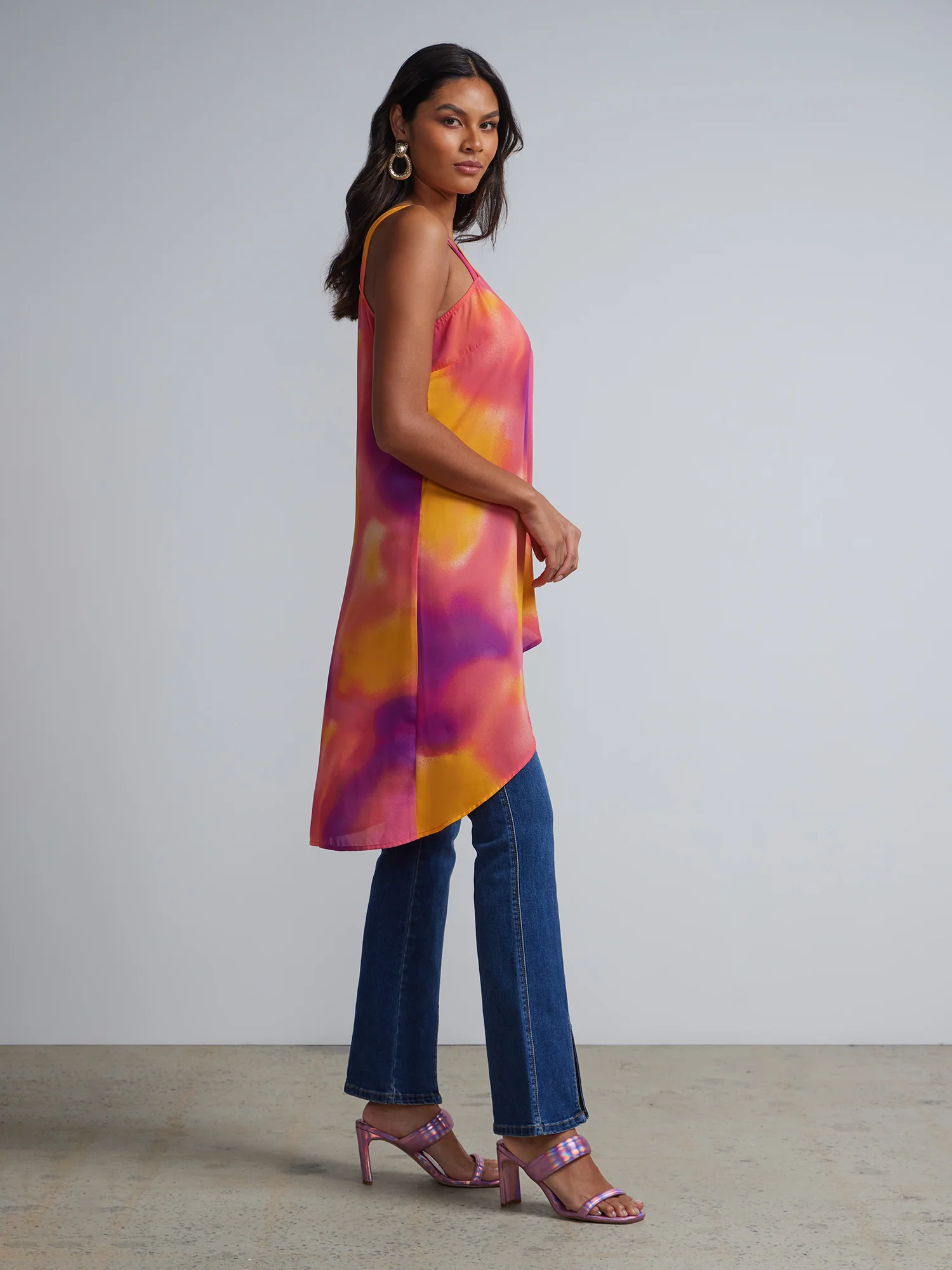 Tie-Dye Print Asymmetric Maxi Top - Image 2