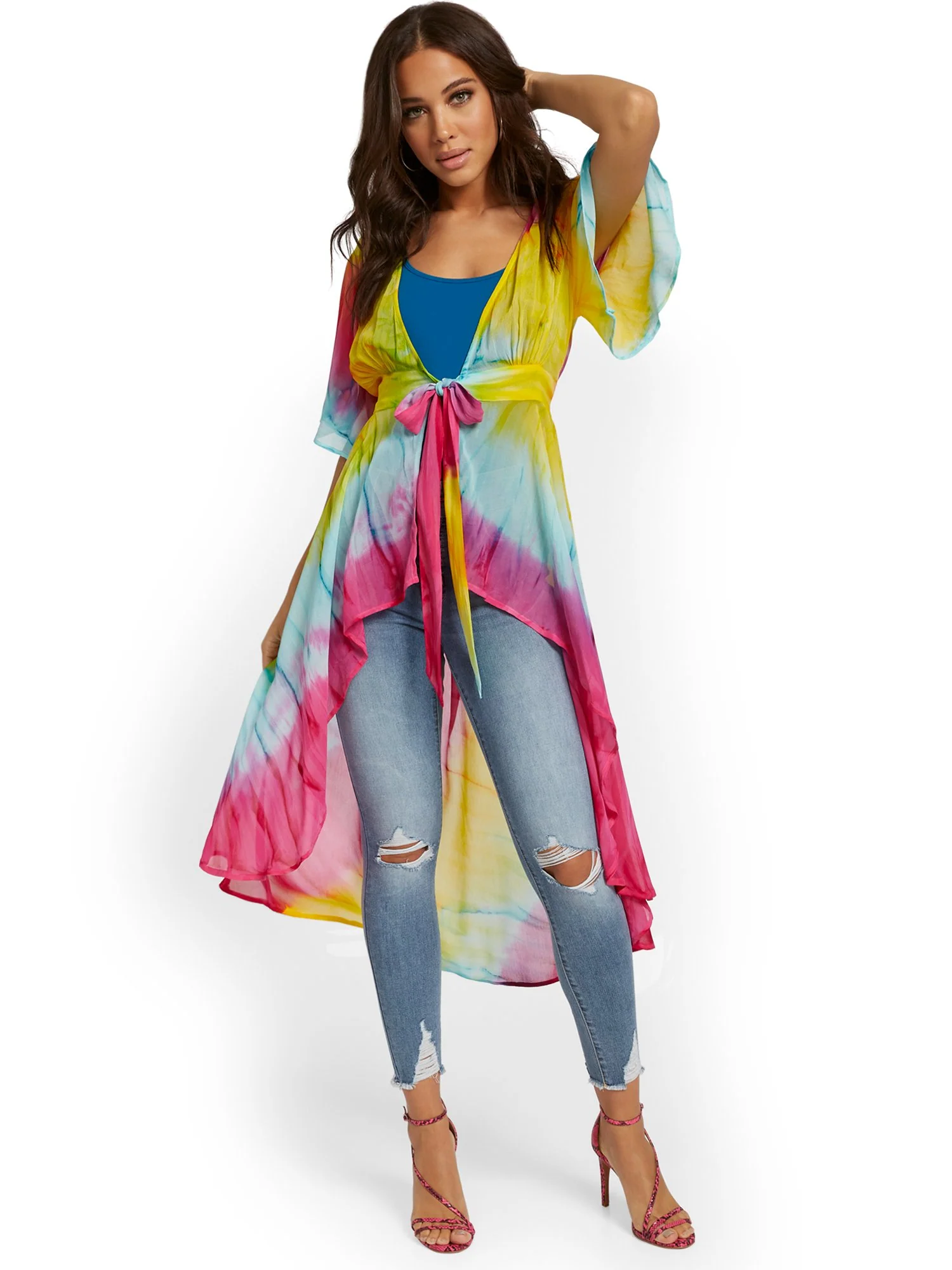 Tie-Dye Tie-Front Hi-Lo Duster - Image 2