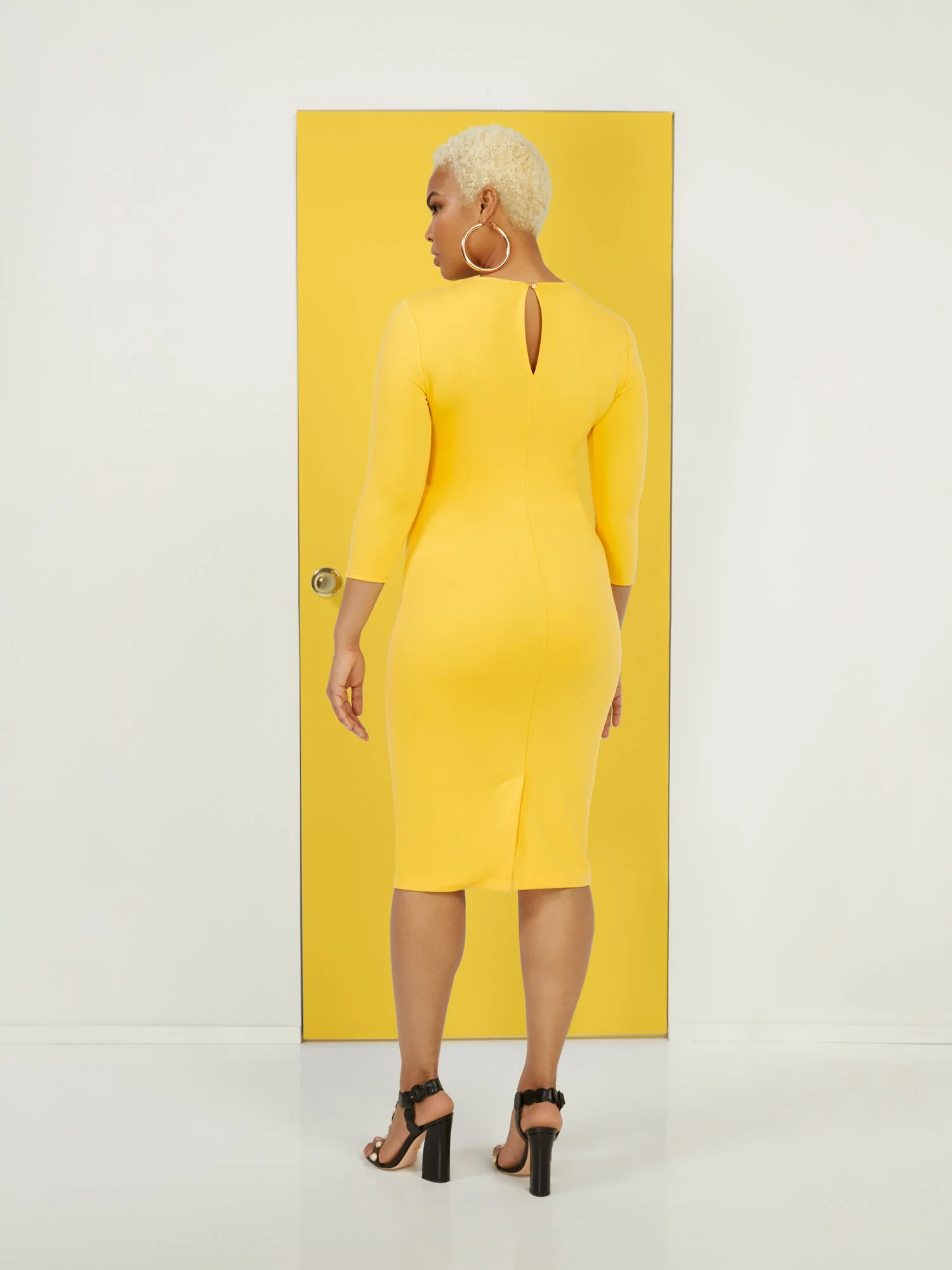 Tie-Front Button-Accent Ponte Dress - Superflex - Image 3