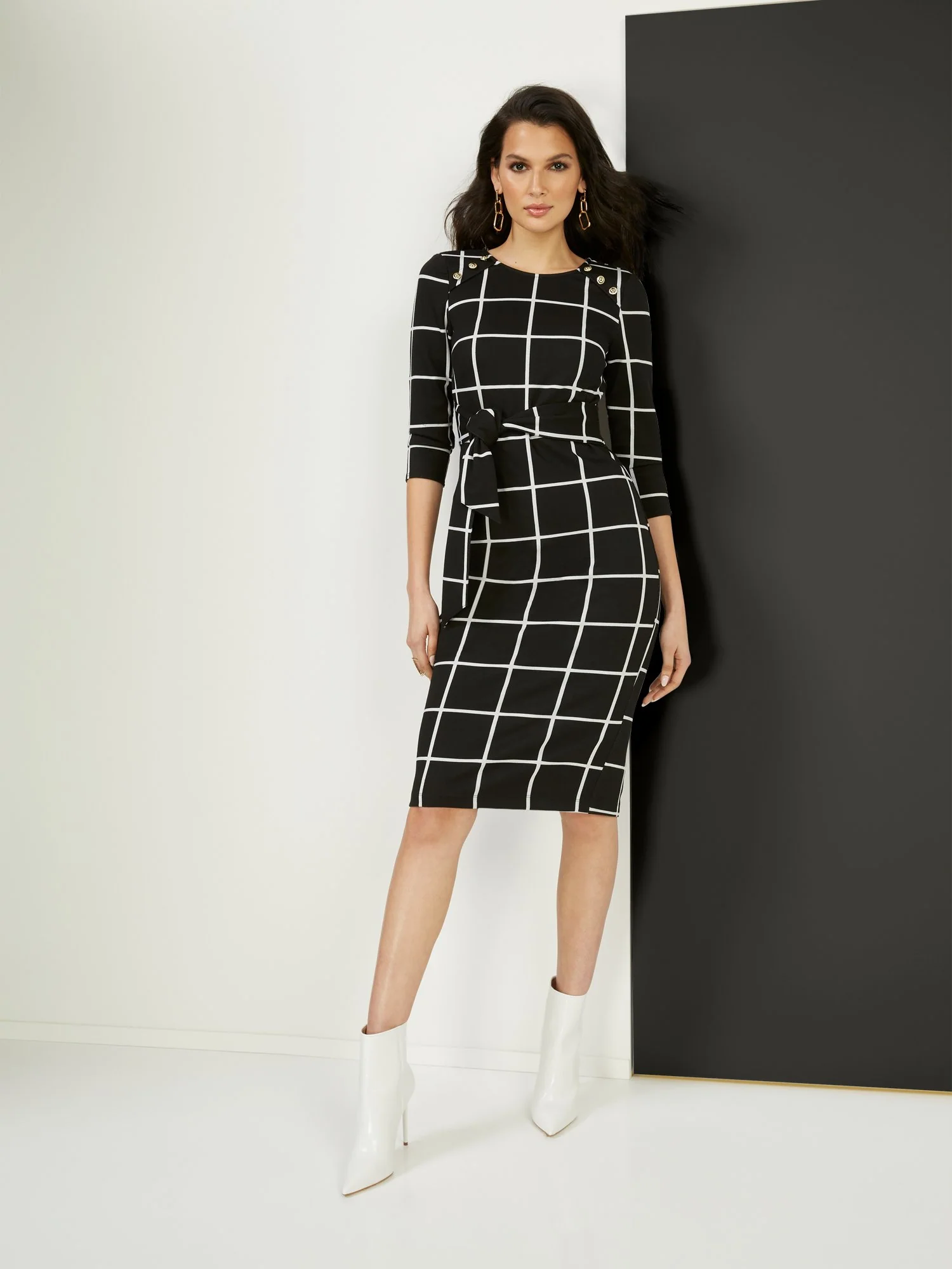 Tie-Front Button-Accent Ponte Sheath Dress - Superflex - Image 2