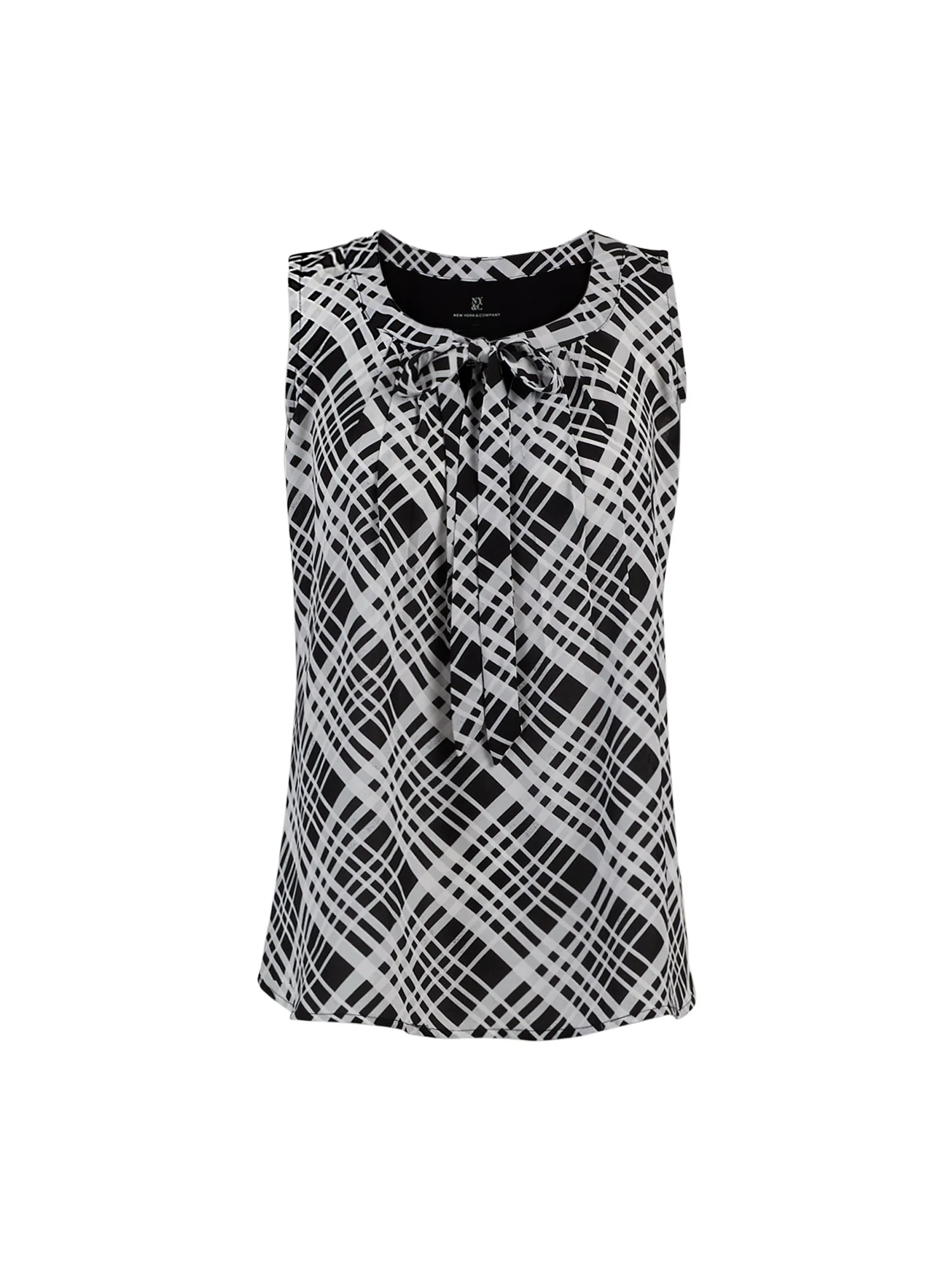 Tie-Front Grid-Print Sleeveless Top
