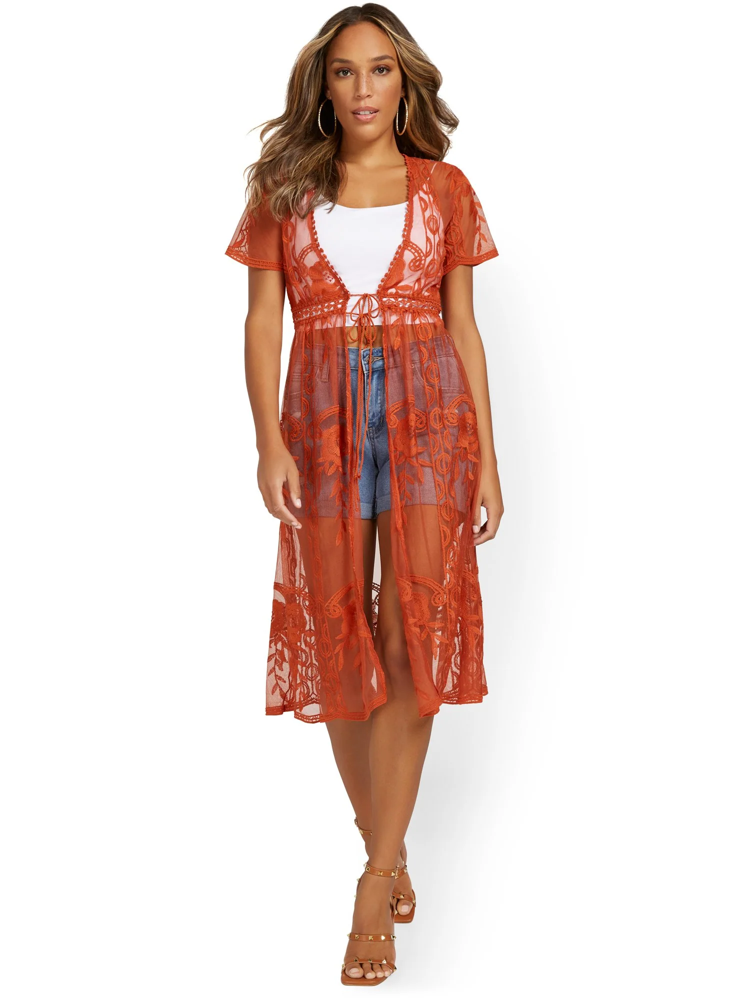 Tie-Front Lace Kimono - Image 6