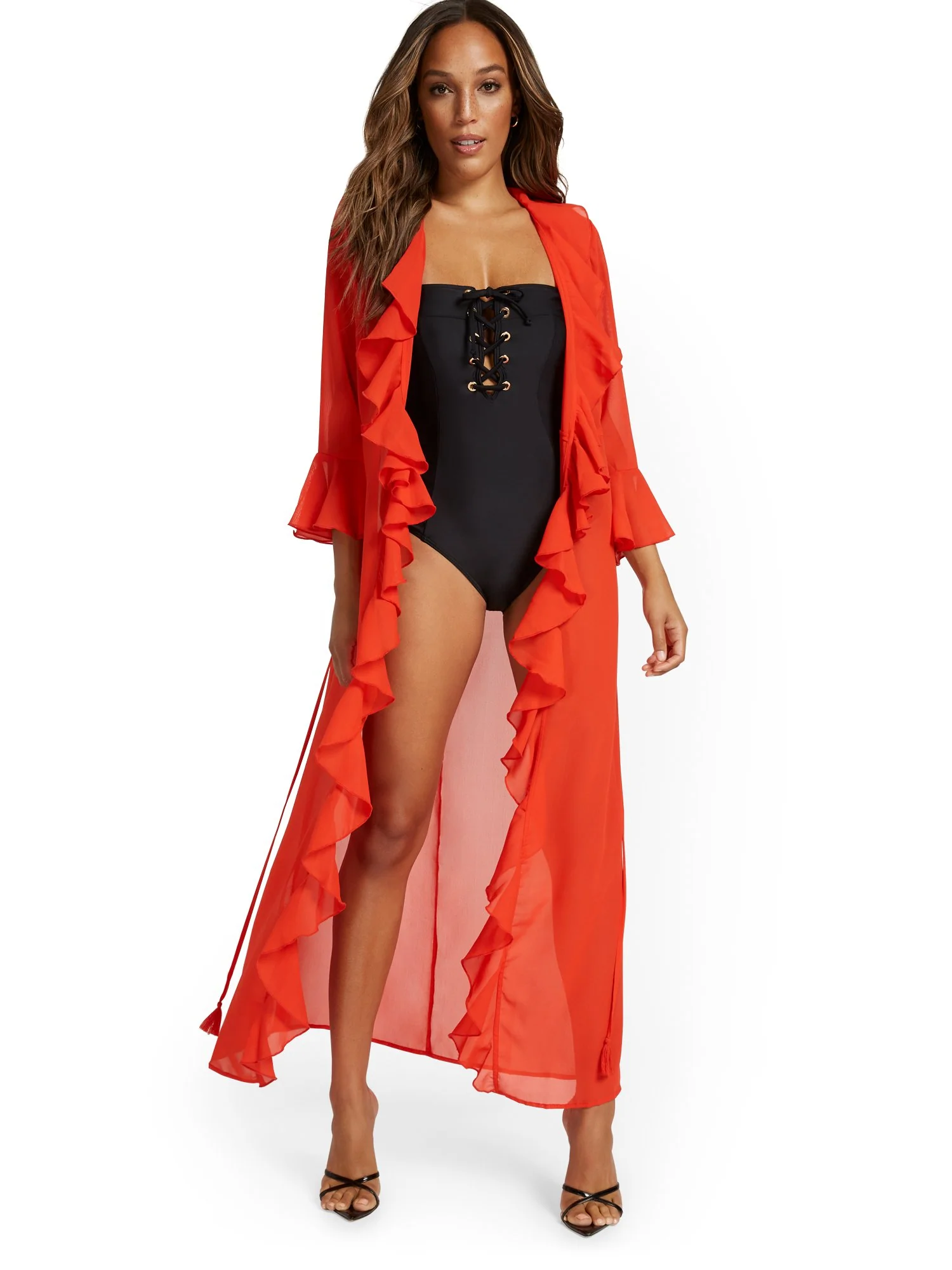 Tie-Front Ruffle Maxi Coverup - NY&C Swimwear - Image 4