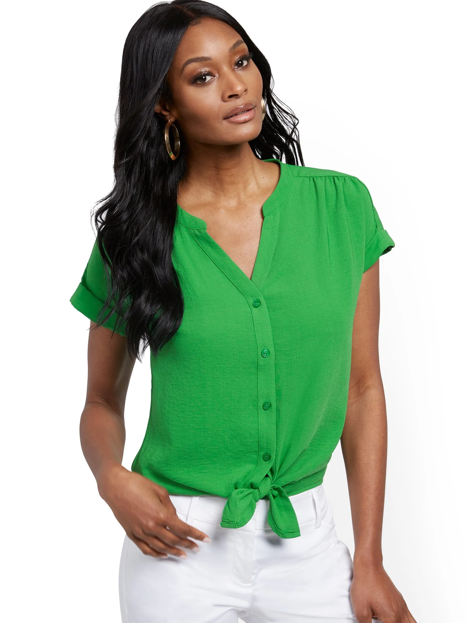 Tie-Front Short-Sleeve Blouse - Image 18