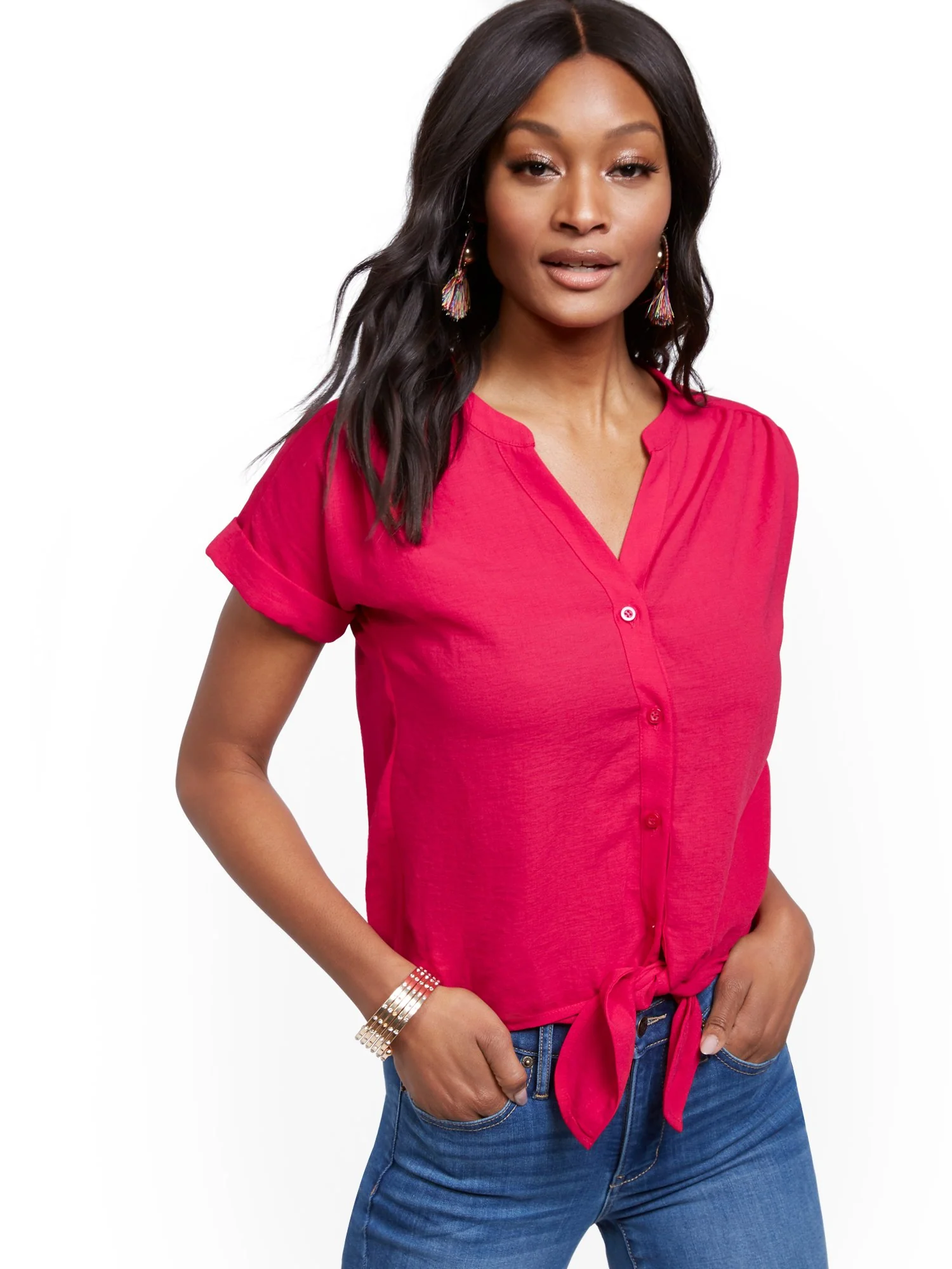 Tie-Front Short-Sleeve Blouse - Image 7