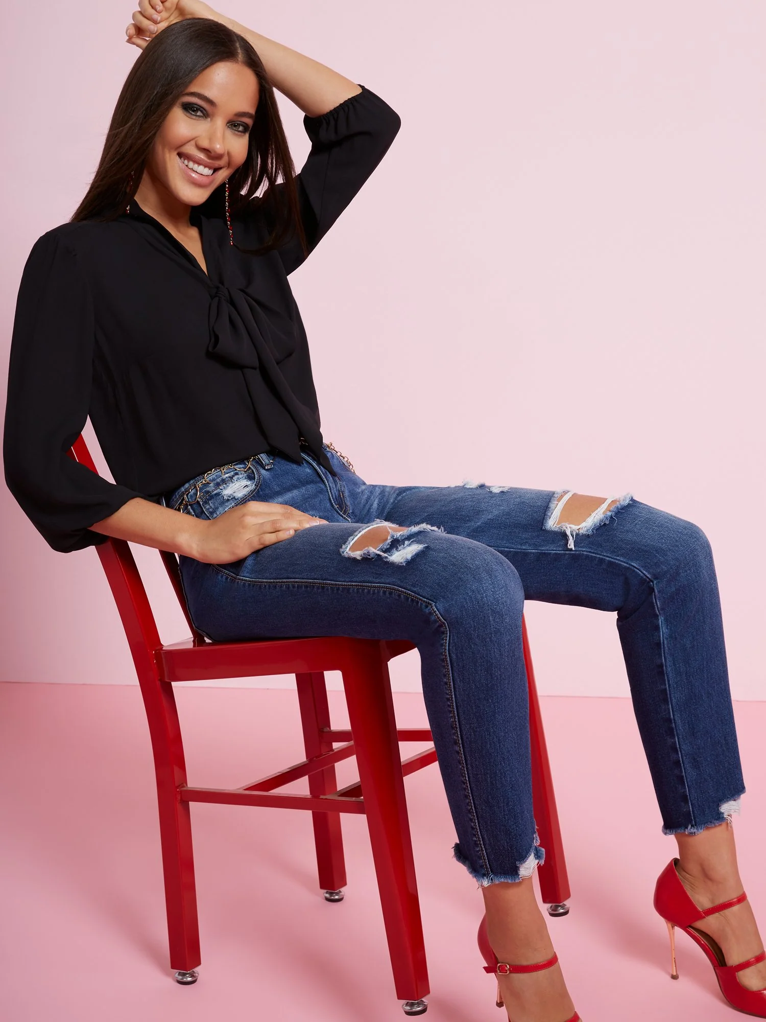 Tie-Front V-Neck Blouse
