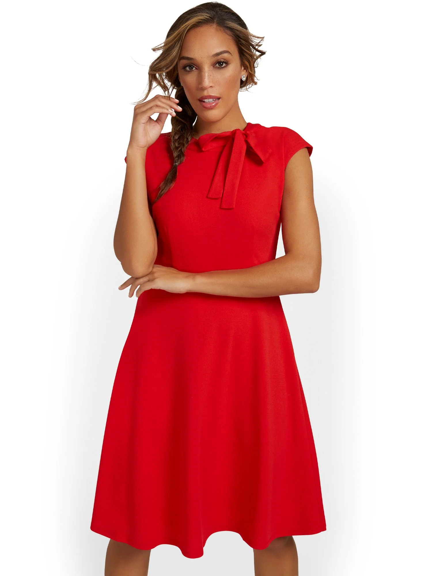 Tie-Neck Flare Dress - Magic Crepe® - Image 11