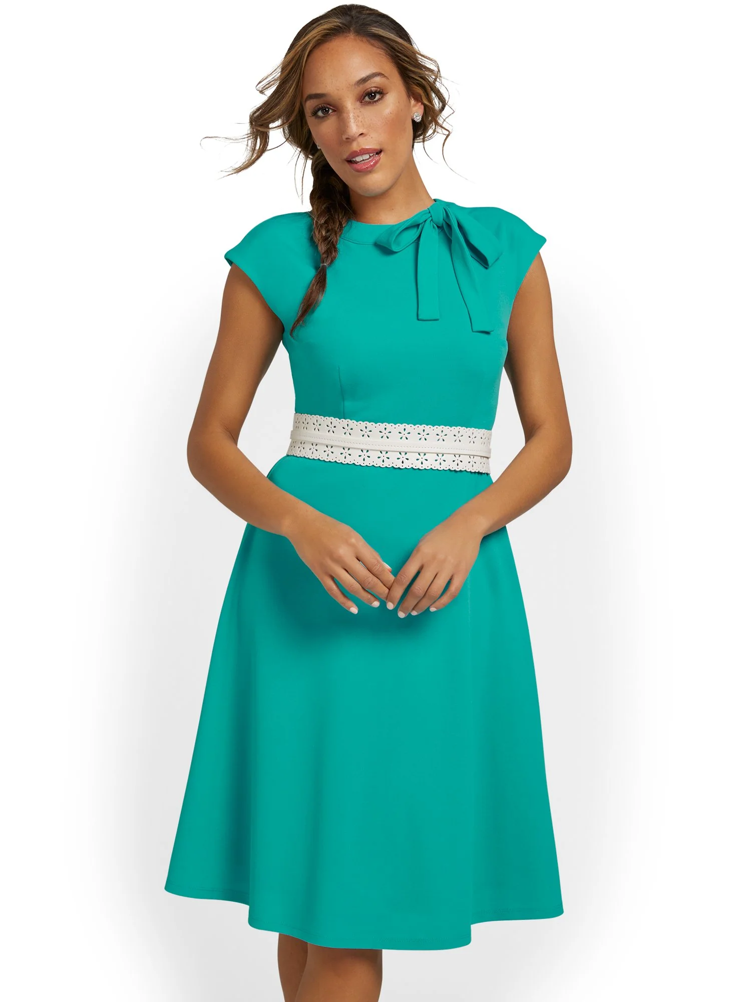 Tie-Neck Flare Dress - Magic Crepe® - Image 2