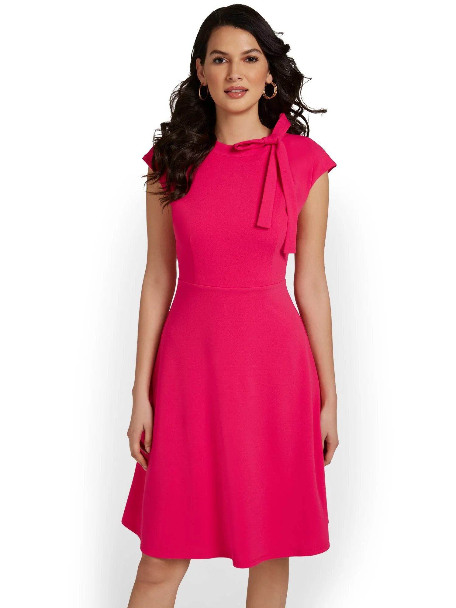 Tie-Neck Flare Dress - Magic Crepe® - Image 6