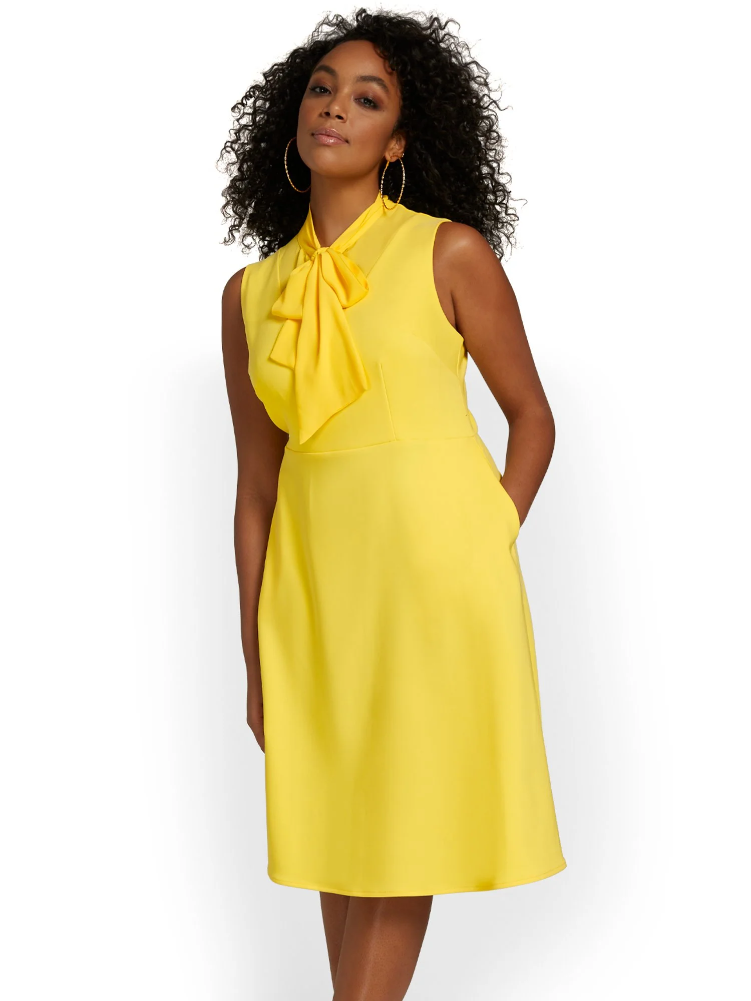 Tie-Neck Flare Dress - Premium Stretch - Image 2
