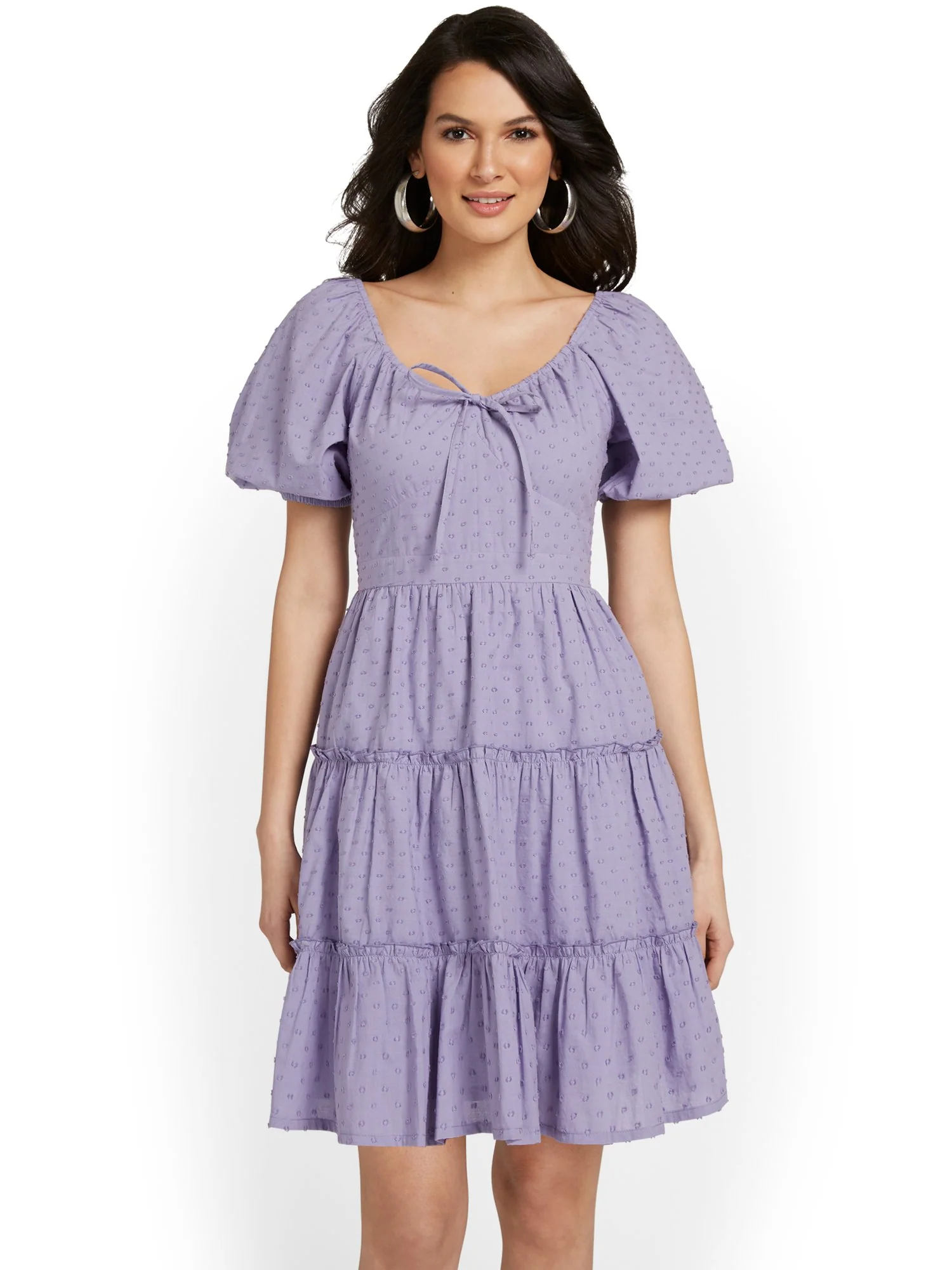 Tie-Neck Puff-Sleeve Tiered Dress - Image 7