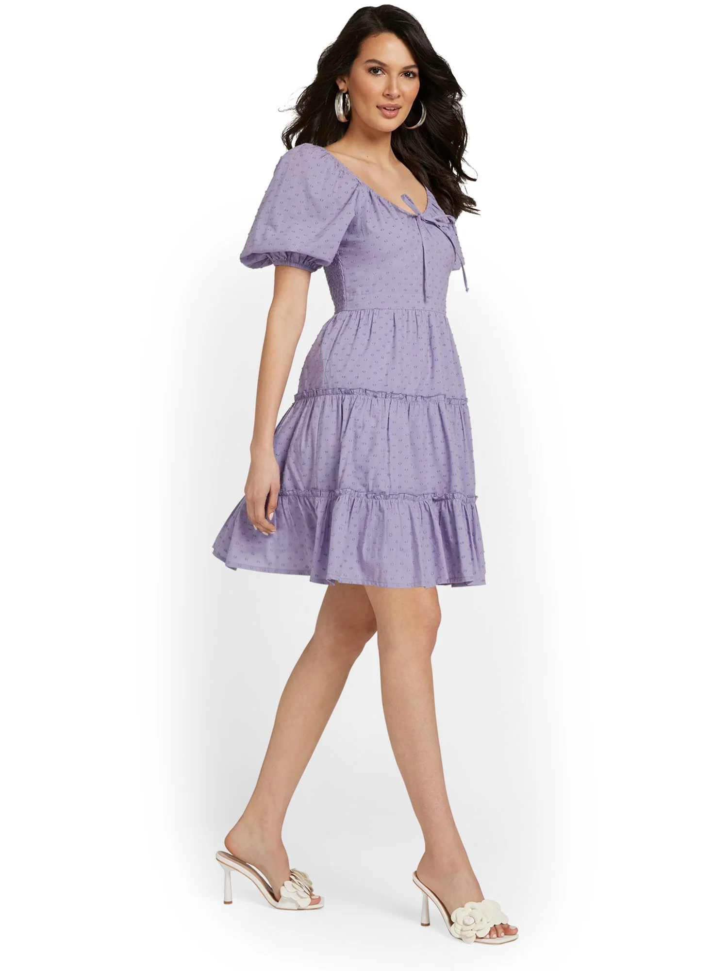 Tie-Neck Puff-Sleeve Tiered Dress - Image 8