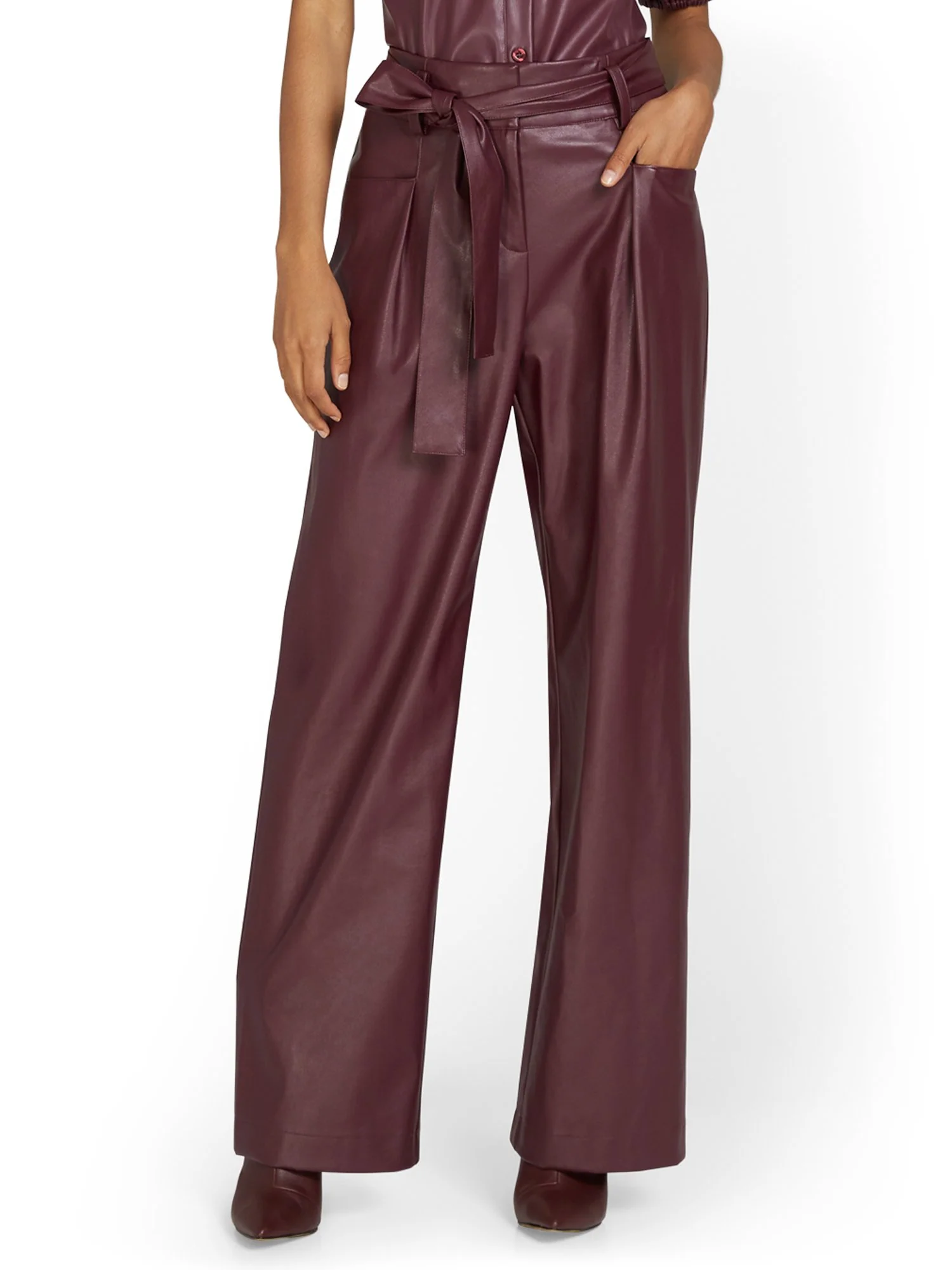 Tie-Waist Faux-Leather Wide-Leg Pant - Image 7