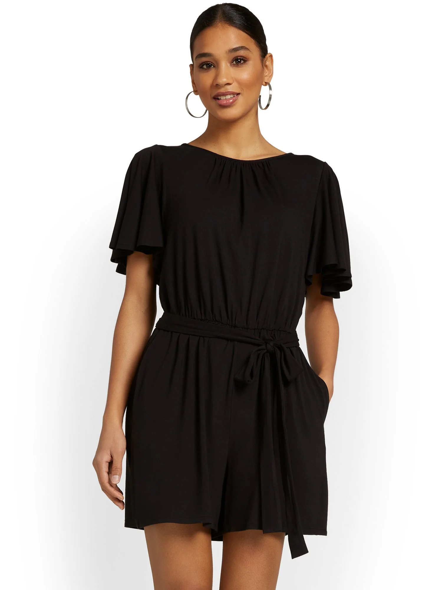 Tie-Waist Flutter-Sleeve Romper