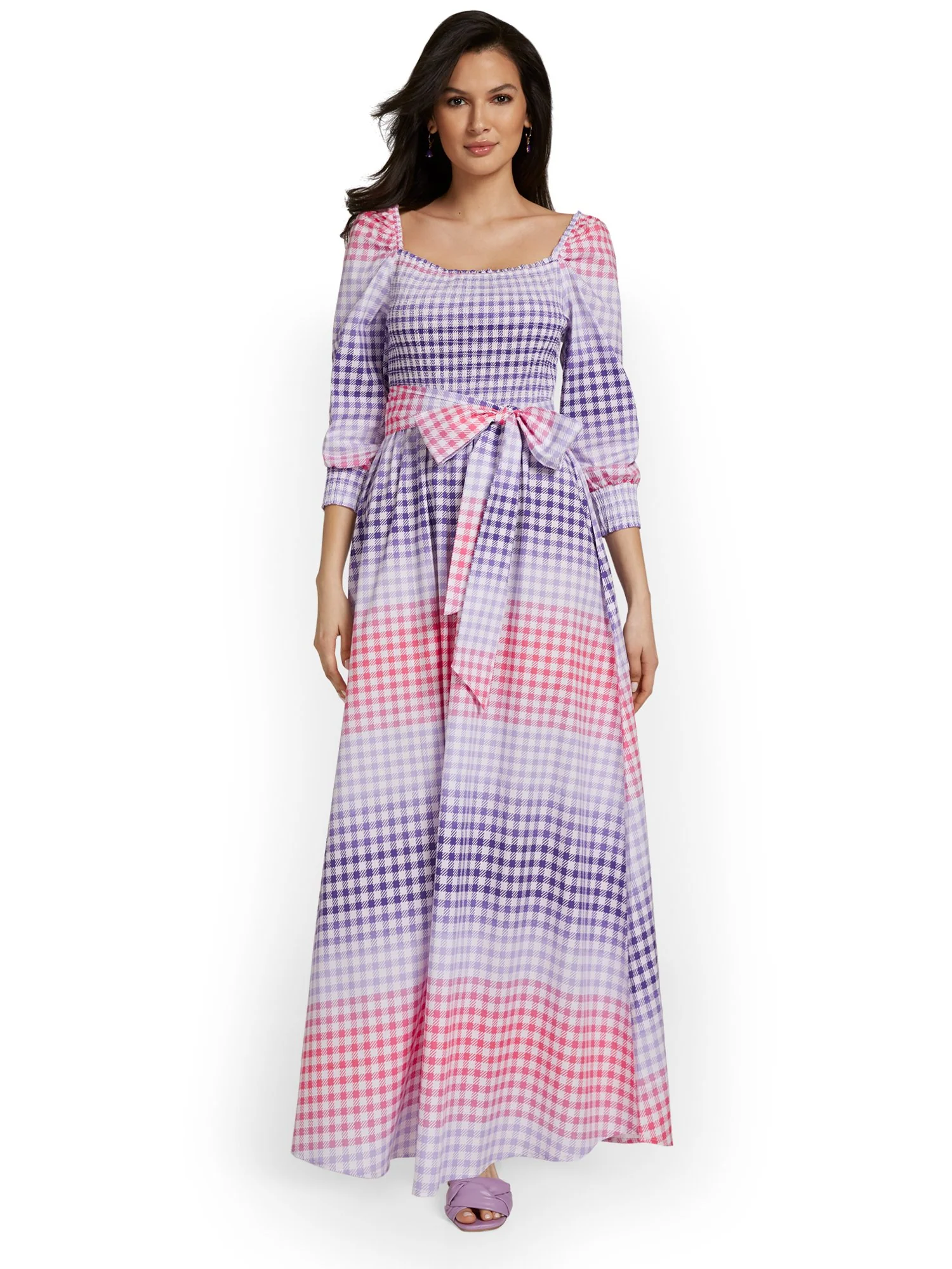 Tie-Waist Gingham Maxi Dress