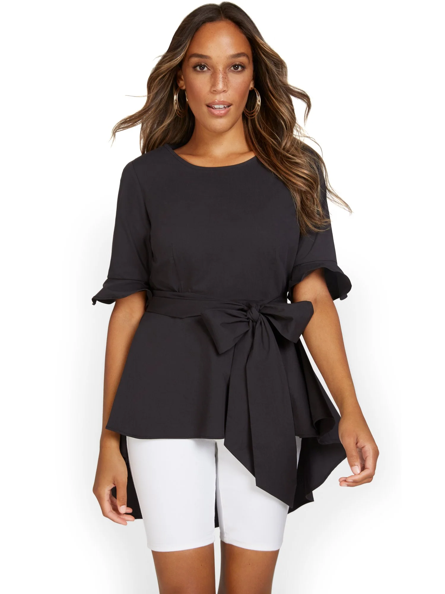 Tie-Waist High-Low Poplin Top - Image 2