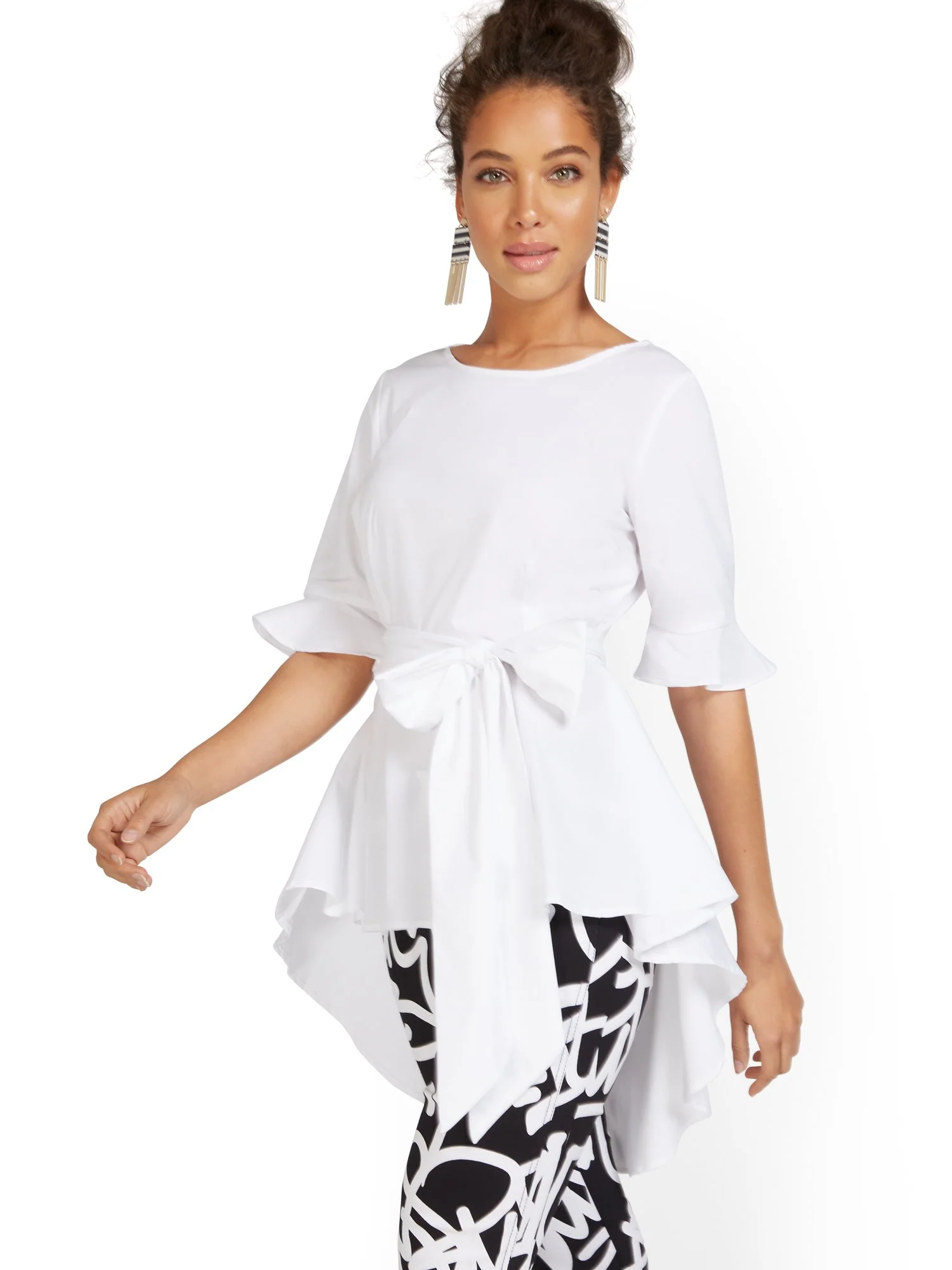 Tie-Waist High-Low Poplin Top - Image 6