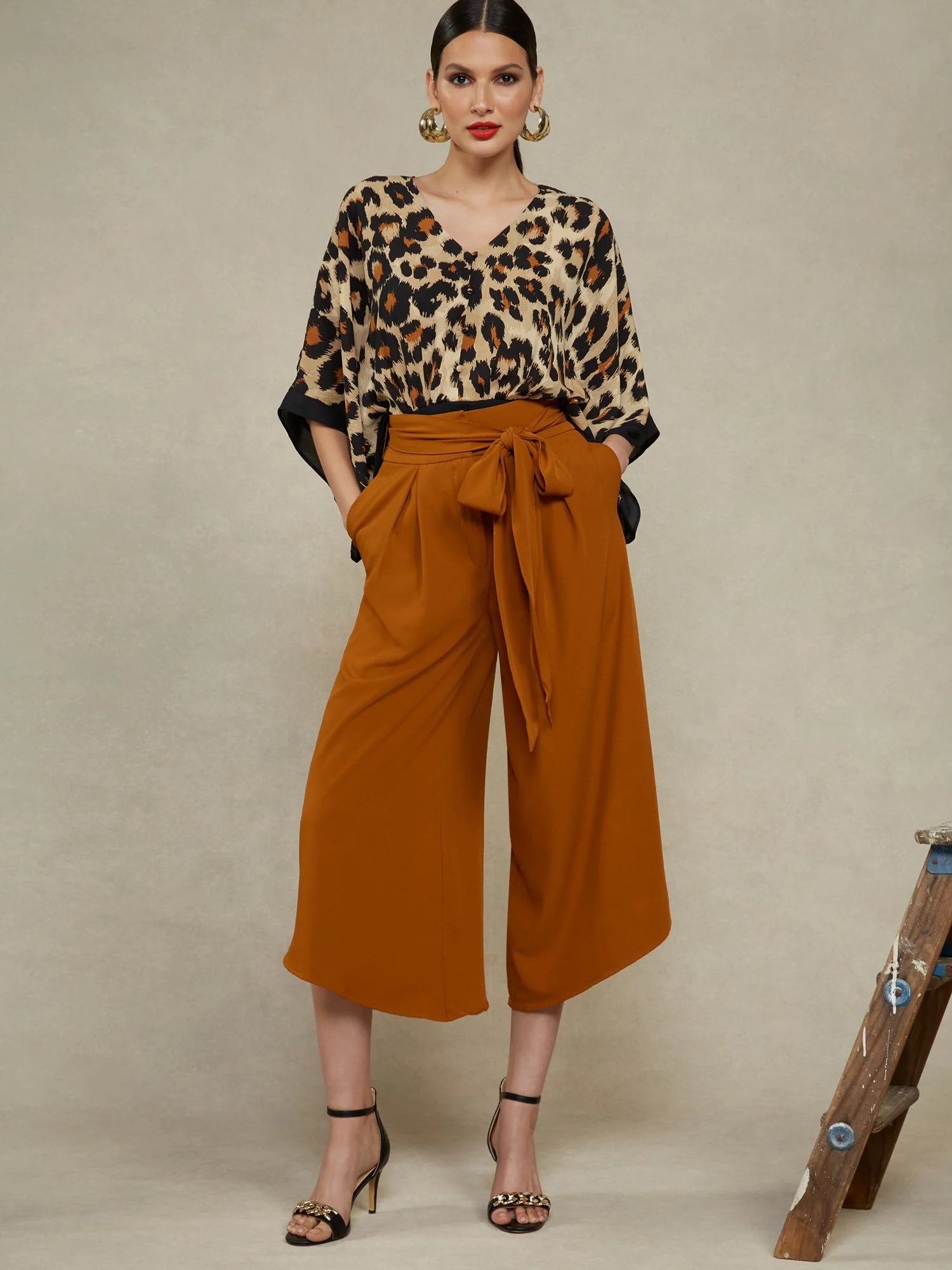 Tie-Waist Palazzo Capri Pant - Image 2